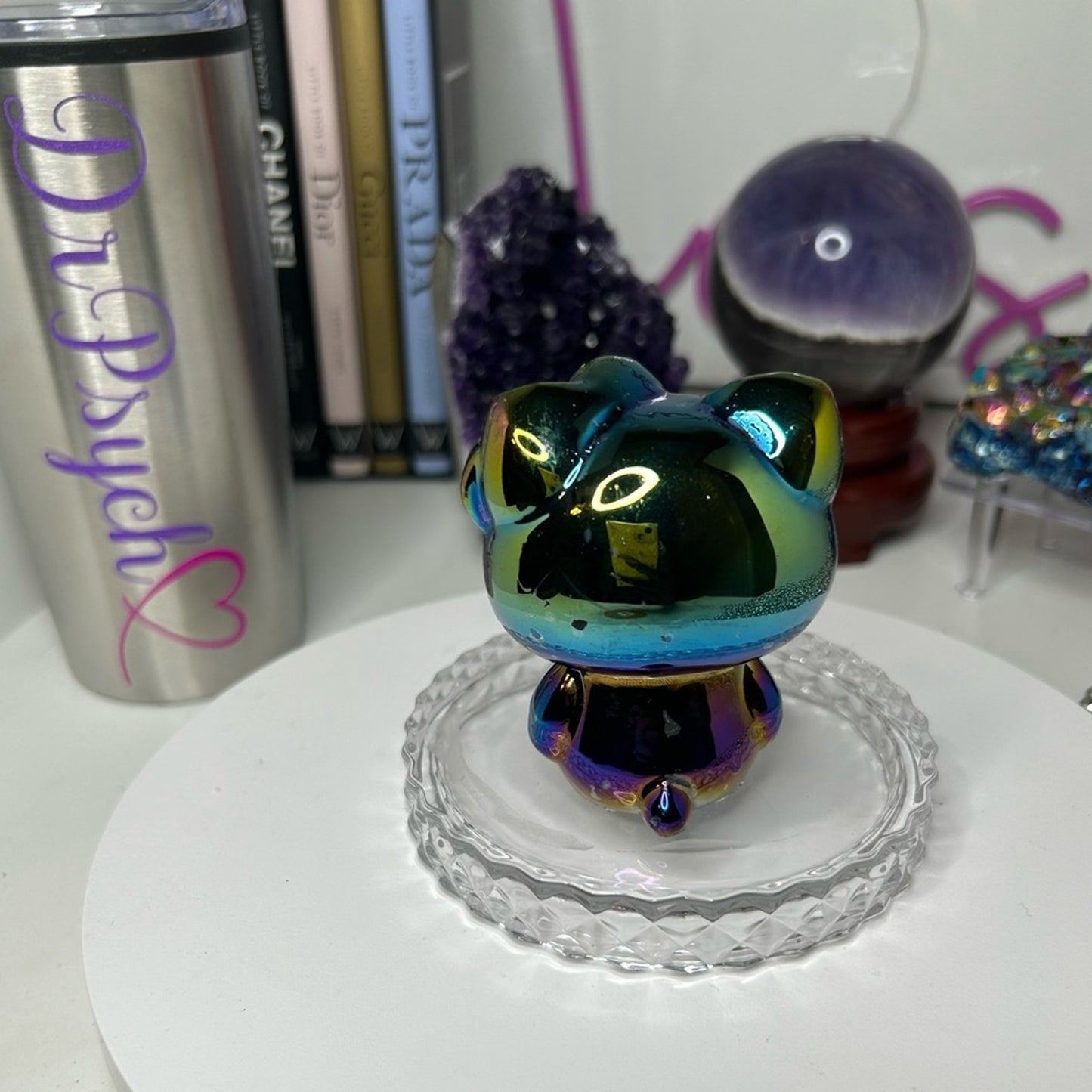 Hello Kitty Aura Black Obsidian Carving approx 3” tall.