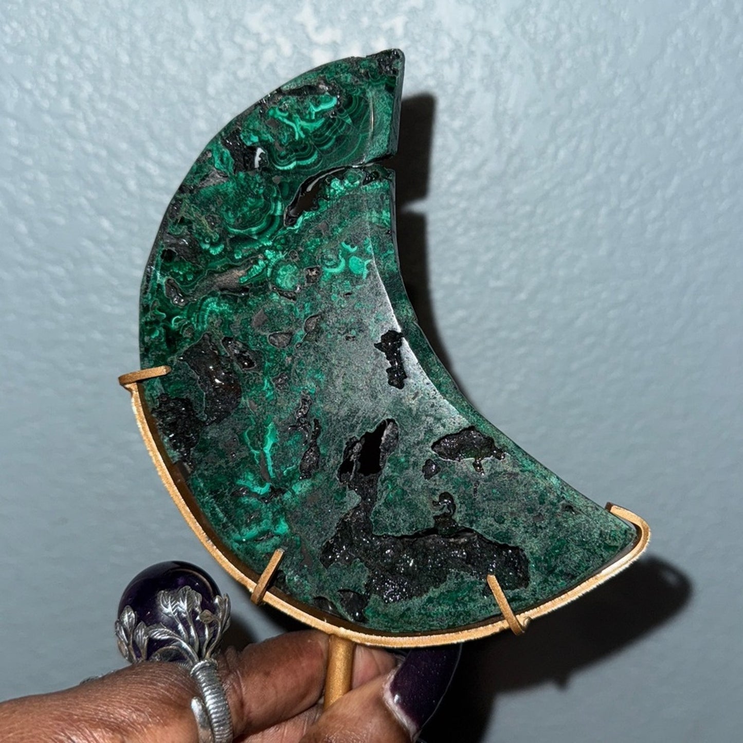 Malachite Crescent Moon Commissioned Sculpture