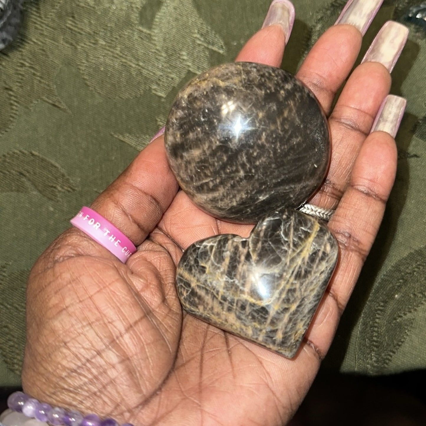 Black Moonstone Set - Palm and Heart stone - BLKMNSTNE-001