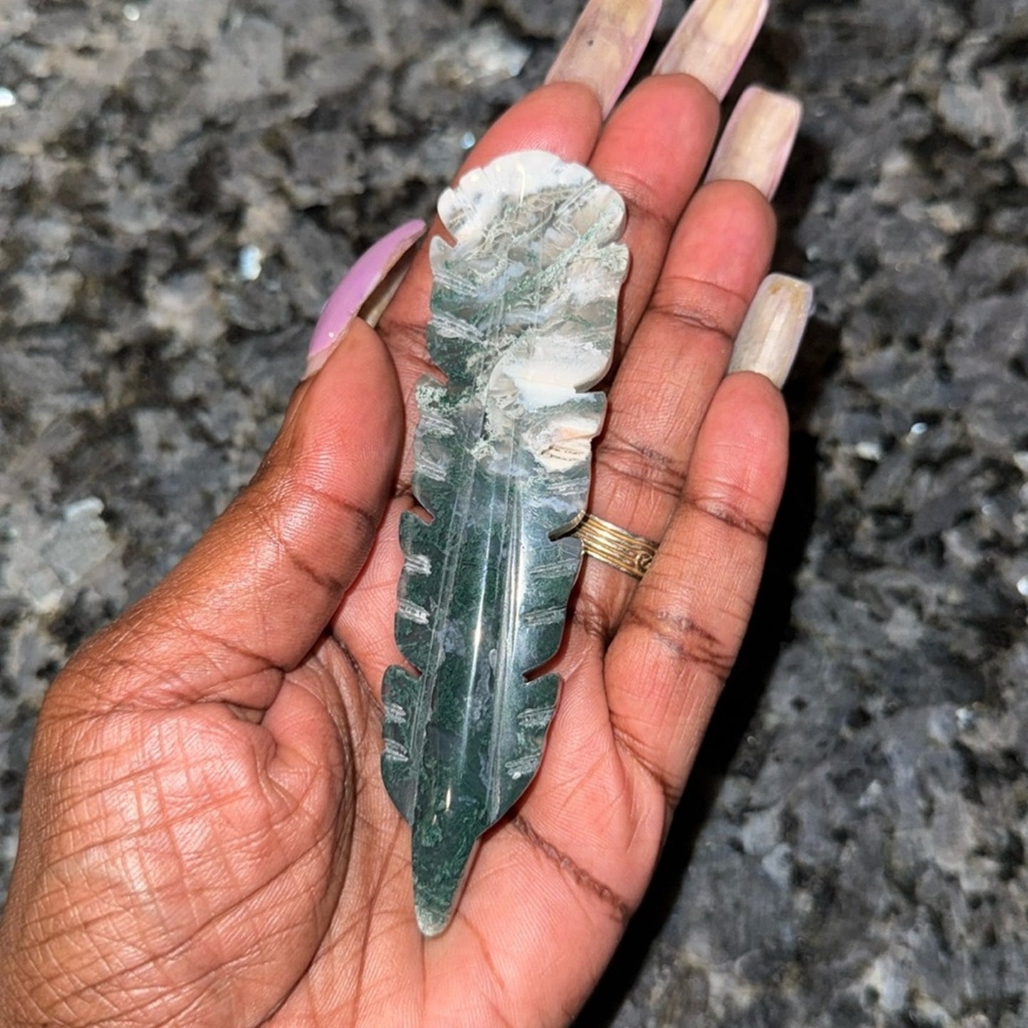 Set of 3 - Dream Amethyst, Moss Agate, Blue Flower Agate Carved Feathers