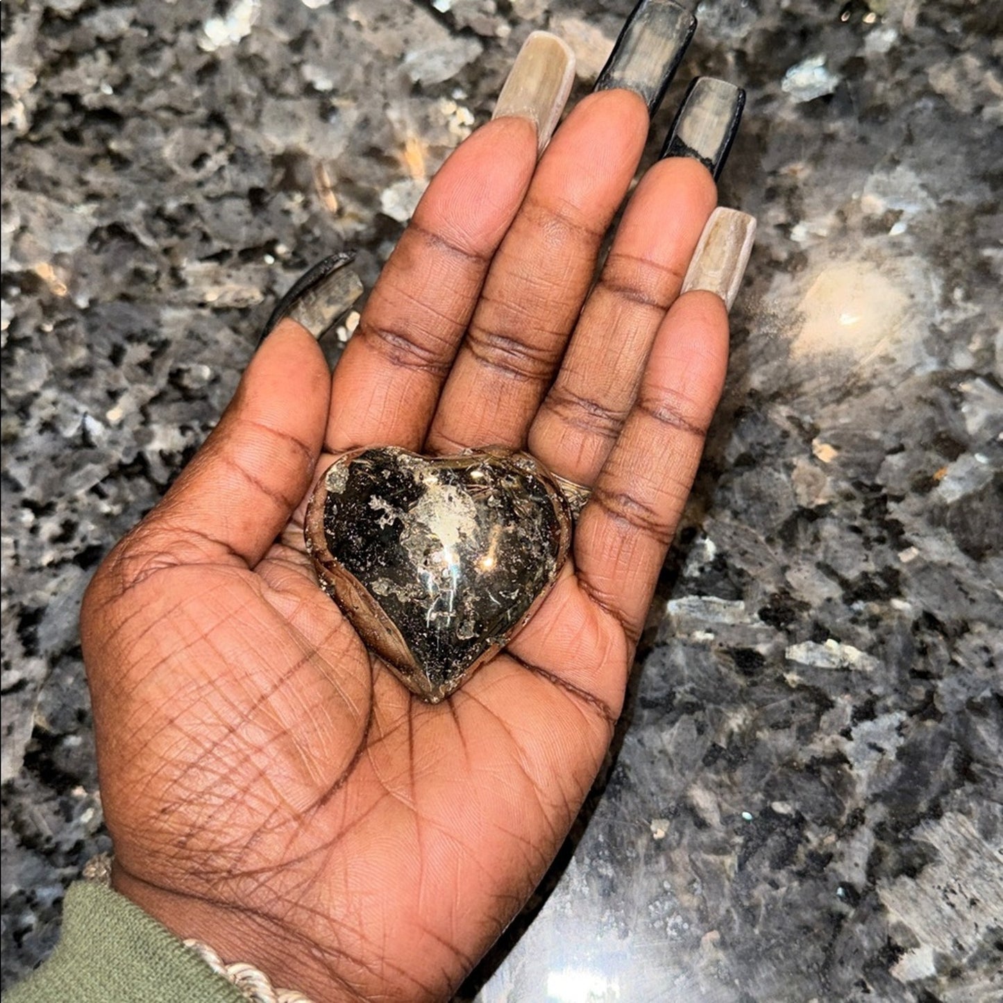 Shimmering Pyrite Heart Palm Stone