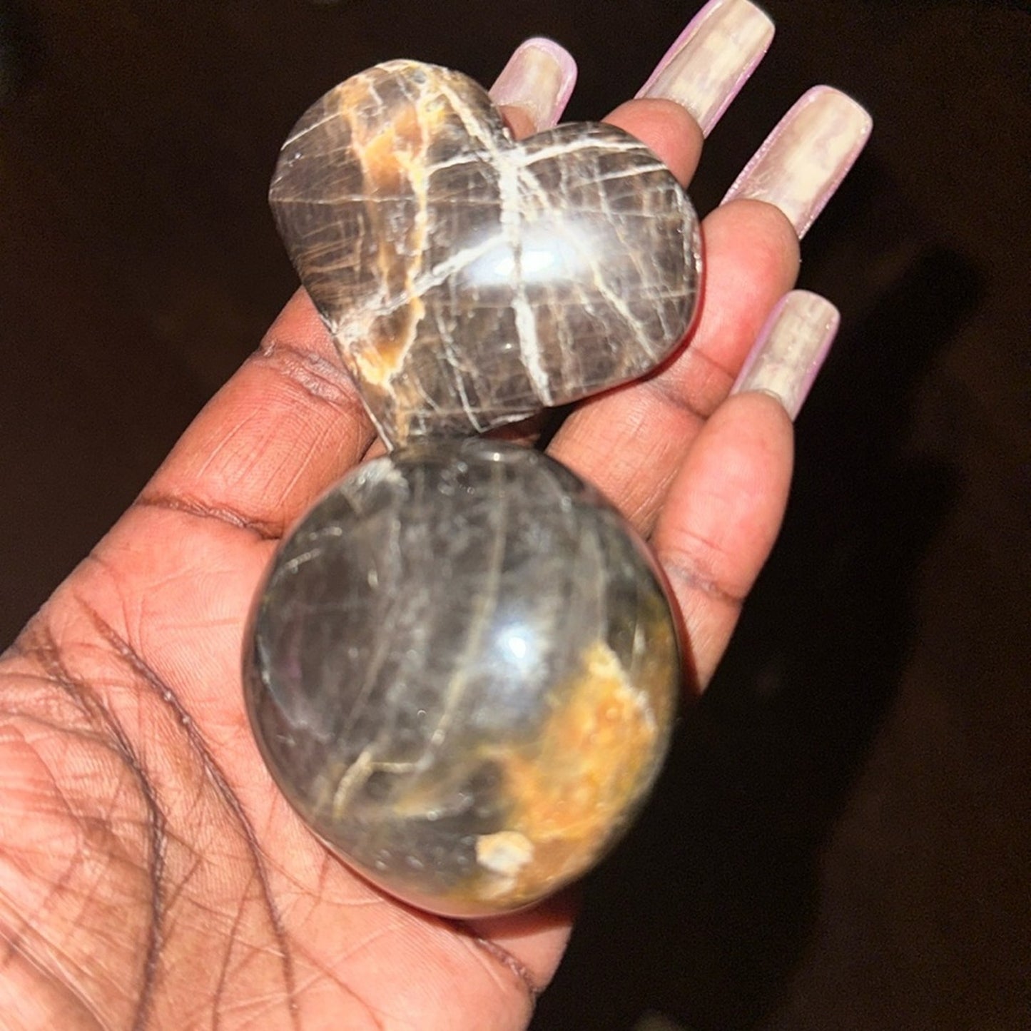 Black Moonstone Set - Palm and Heart stone - BLKMNSTN-002
