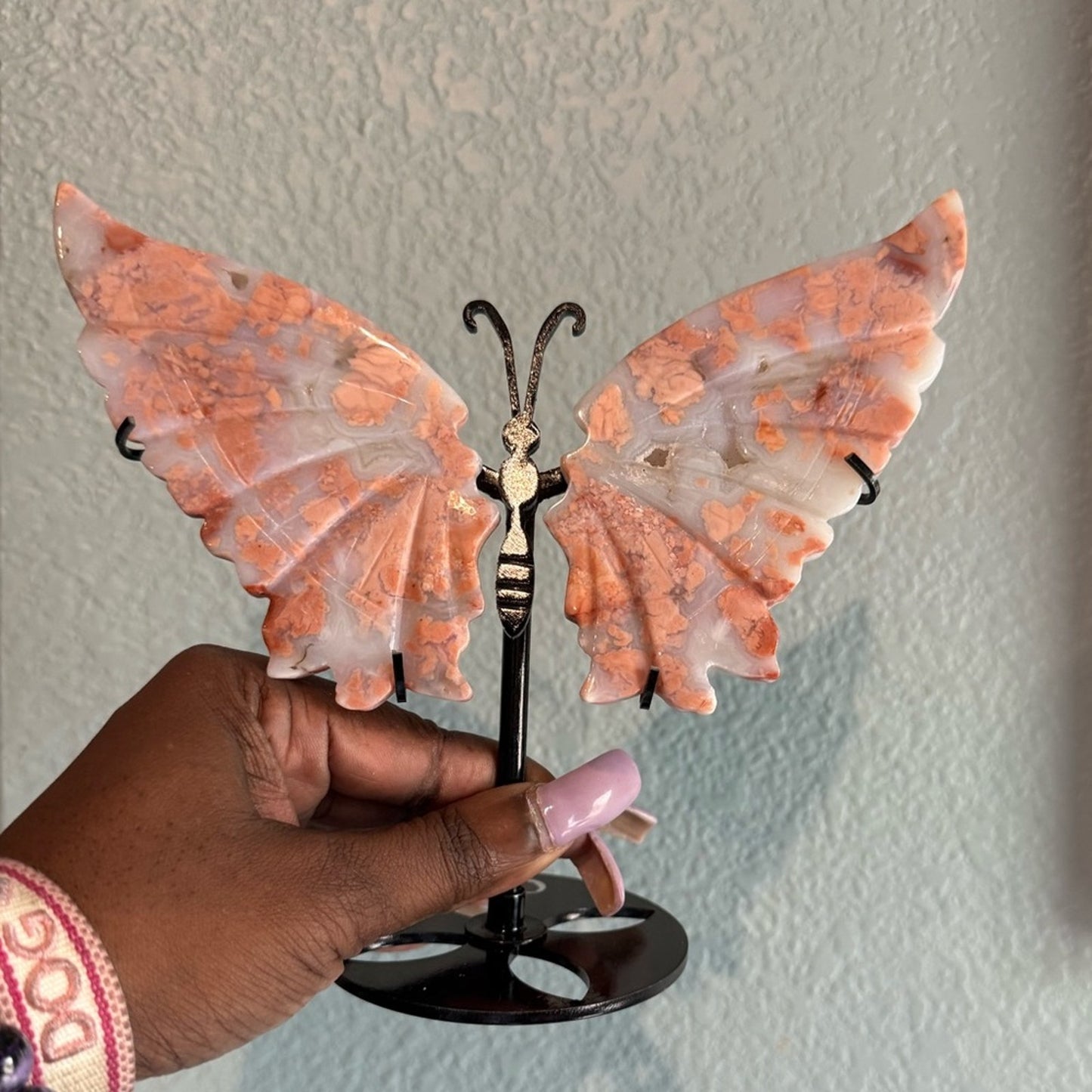 Pink Flower Agate Butterfly and Stand - PINKFLWTAGTBTFLY