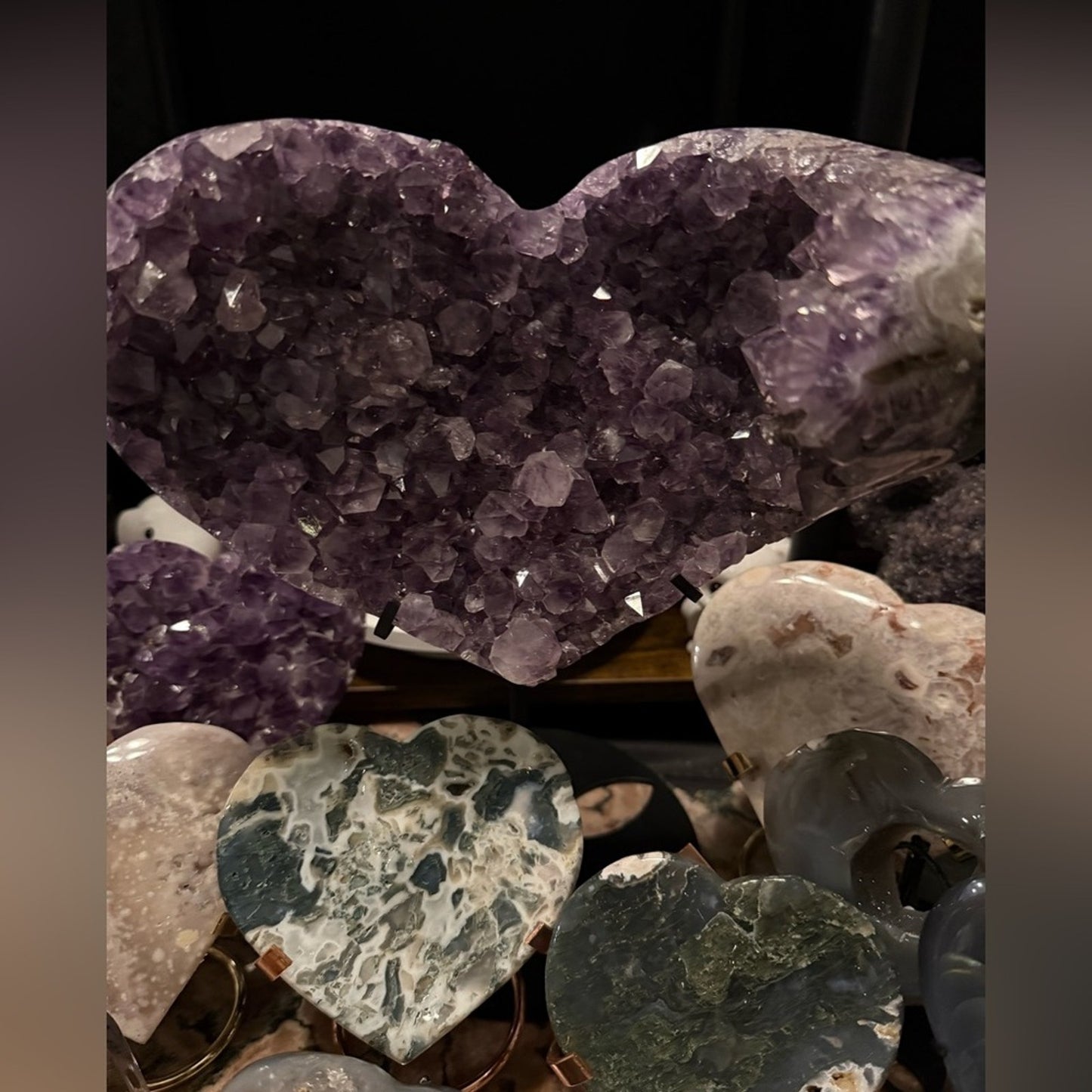 Amethyst Heart-Shaped Geode Custom Carving and Stand