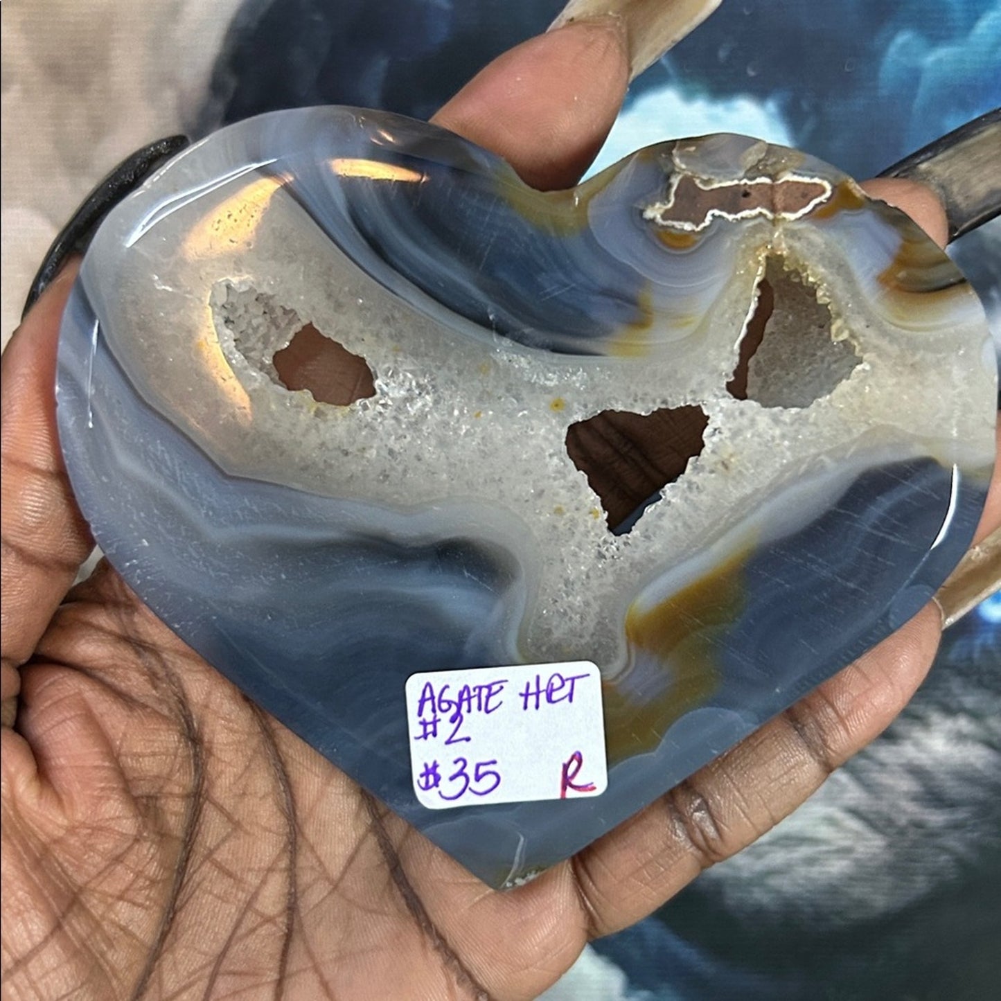Blue Agate Heart with sugar Quartz