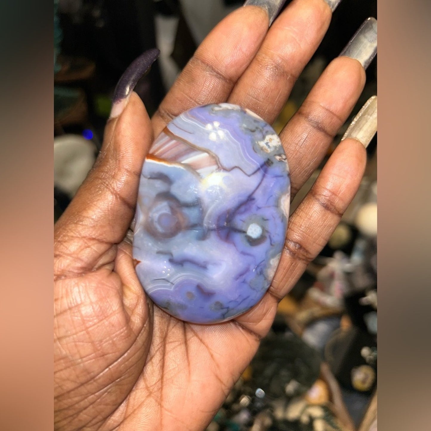 Elegant Blue Flower Agate PalmStone