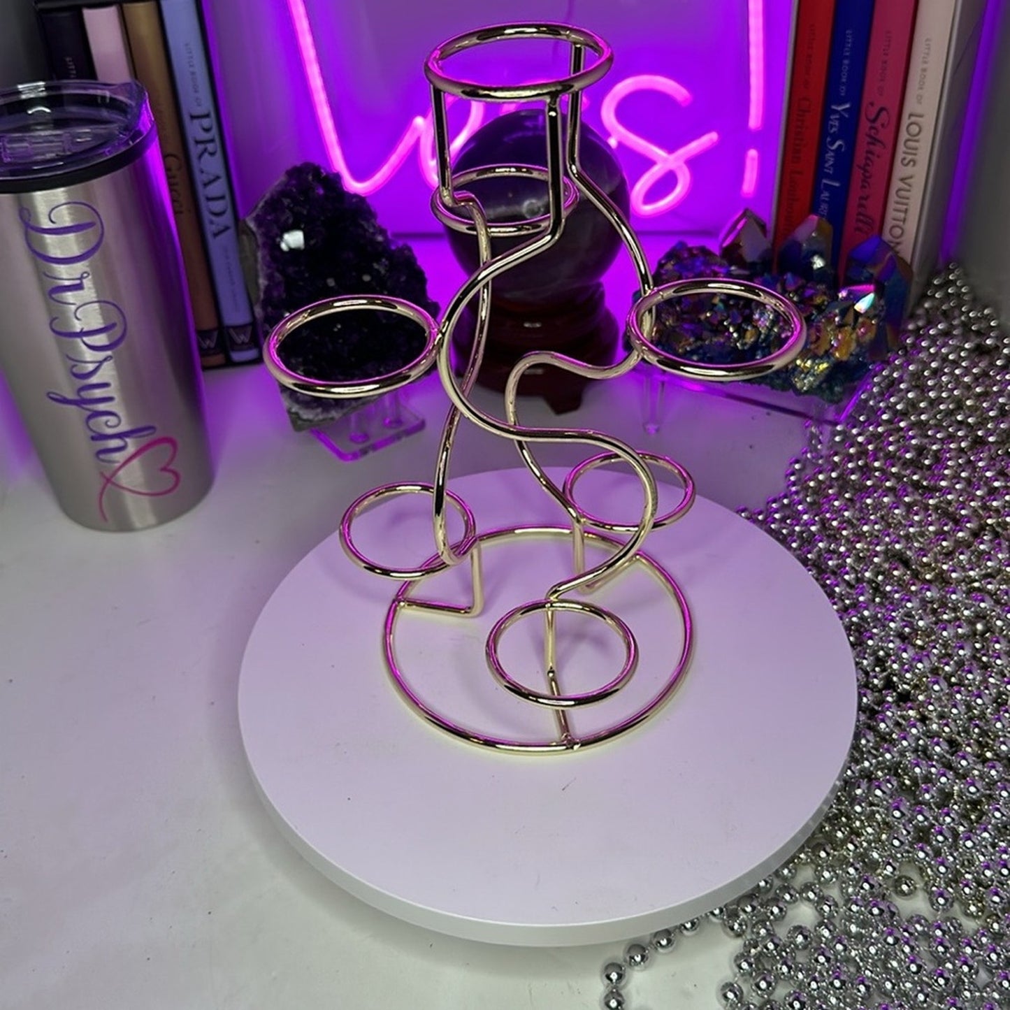 Gold color Multi-Sphere Tower Holder Crystals Rocks Precious Gem Sphere Holder