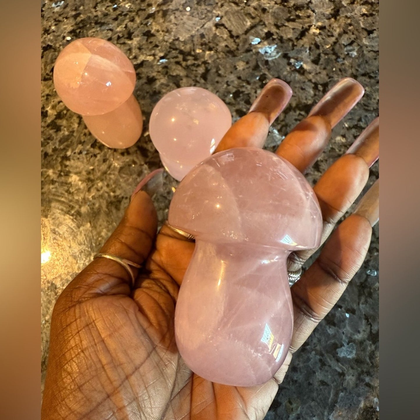 Rose Quartz Pink Crystal Mushroom Set of 3!