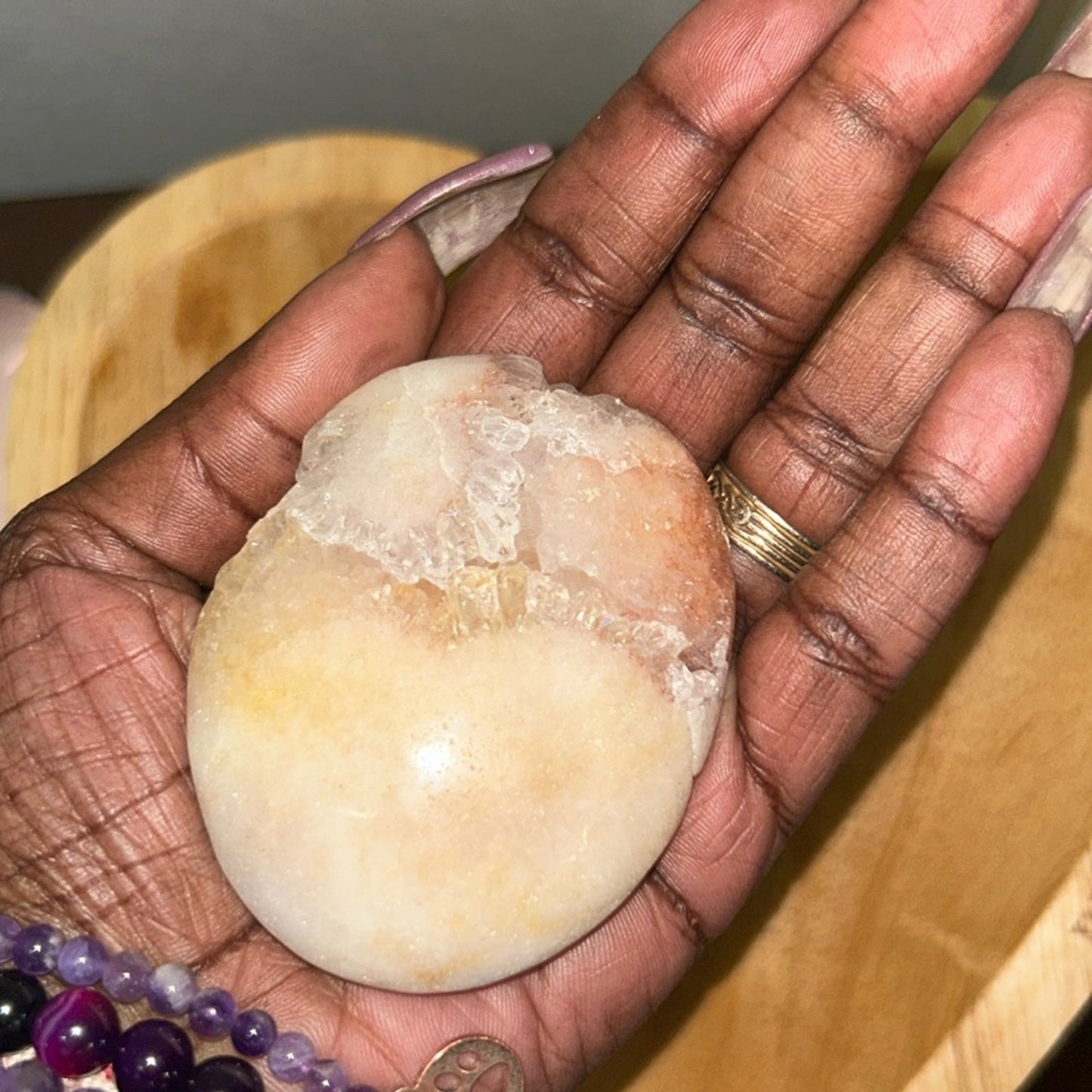 Pink Amethyst Palm stone set PAPLMSTNE - SET001