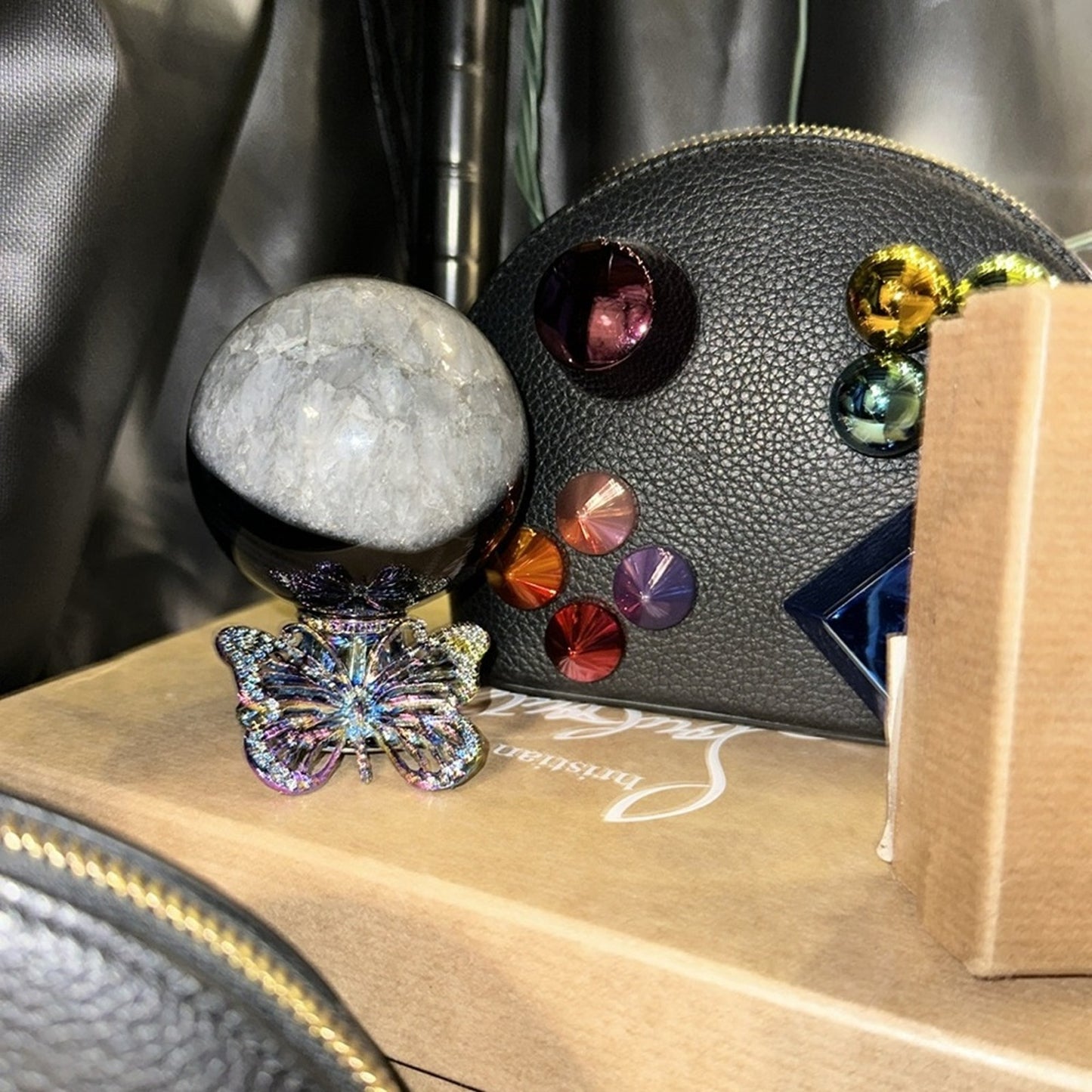 Quartz and Black Onyx/Agate Sphere 67 MM - BLAGQTZ-001