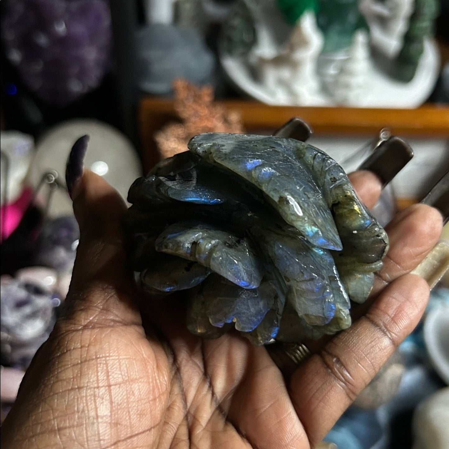 Labradorite Lotus Flower and stand Medium