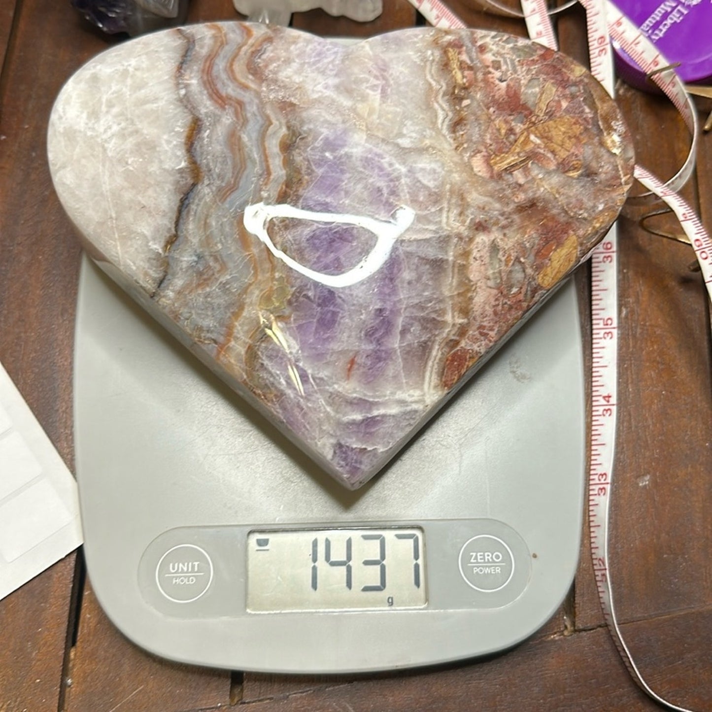 Mexican Lace Agate and Amethyst Heart LARGE - MCAMYHRT-LRG 1436g 6.50β