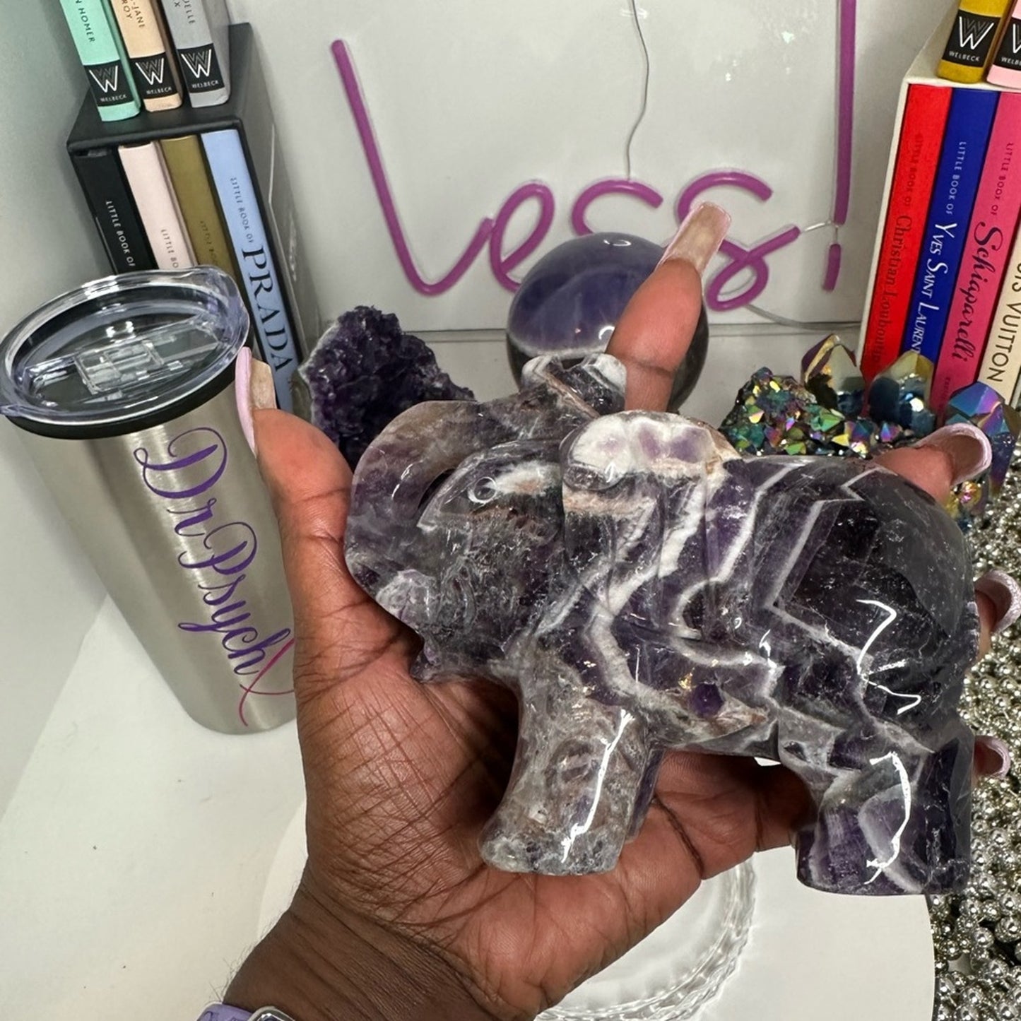 Chevron Dream Amethyst Elephant Momma and Baby Carving - CHAMYELPCRV001 (set)