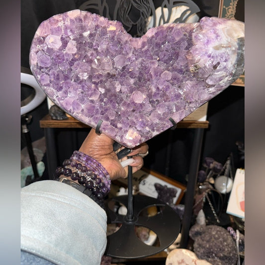 Amethyst Heart-Shaped Geode Custom Carving and Stand
