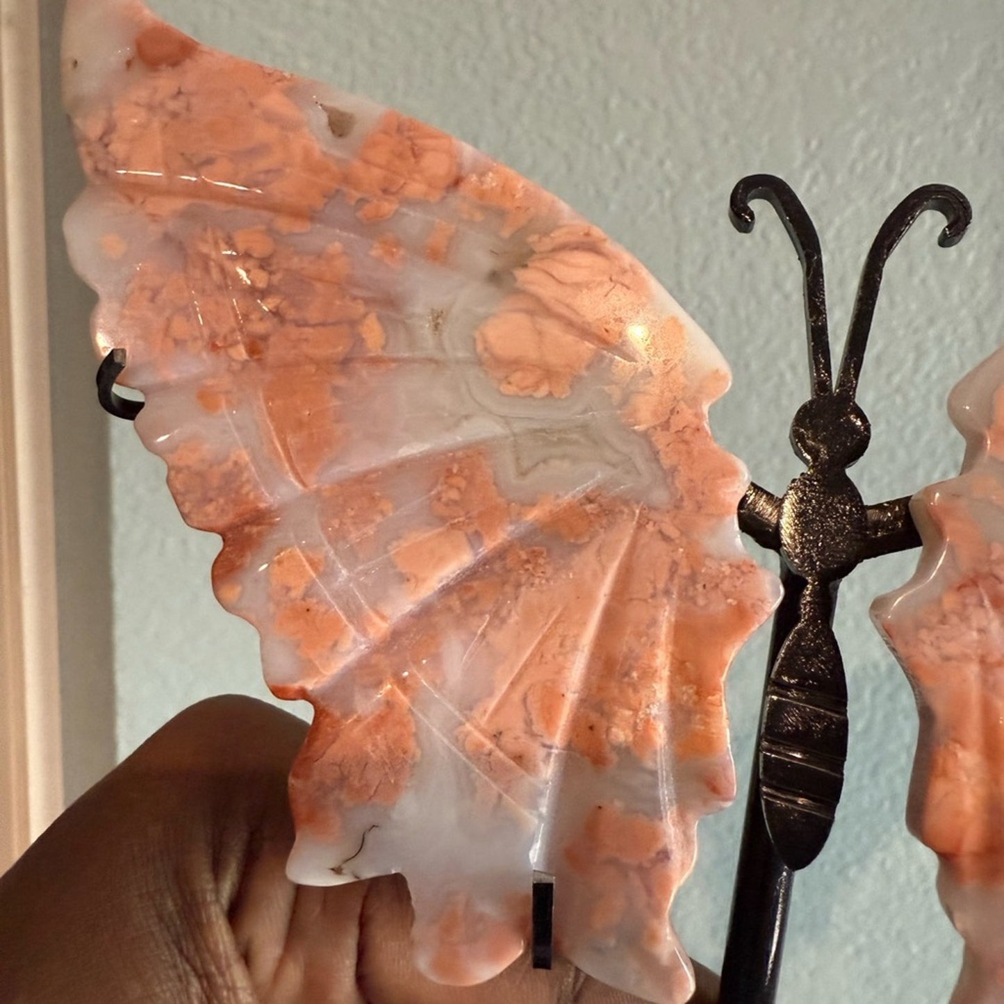 Pink Flower Agate Butterfly and Stand - PINKFLWTAGTBTFLY