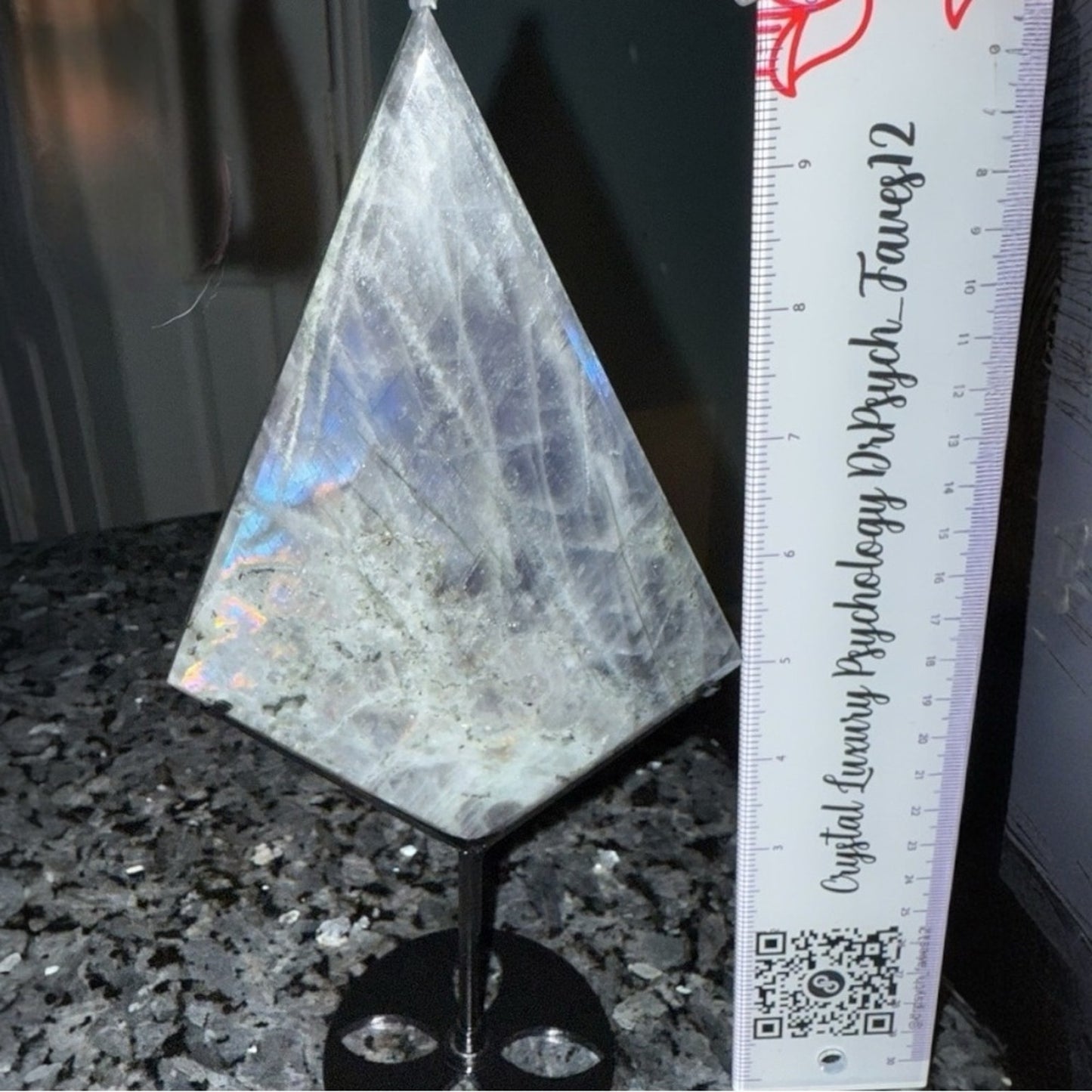 Natural Labradorite Stone Diamond on black metal stand!