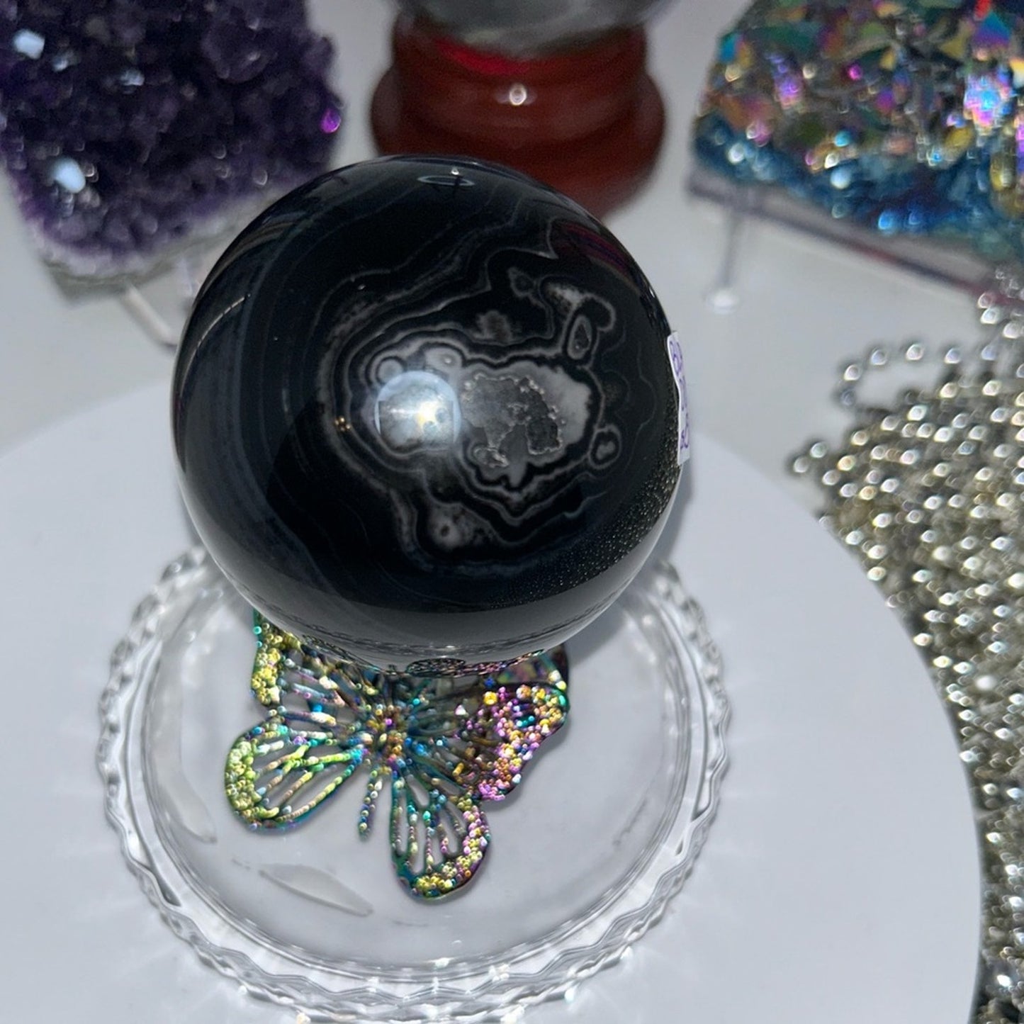 Quartz and Black Onyx/Agate Sphere 67 MM - BLAGQTZ-001