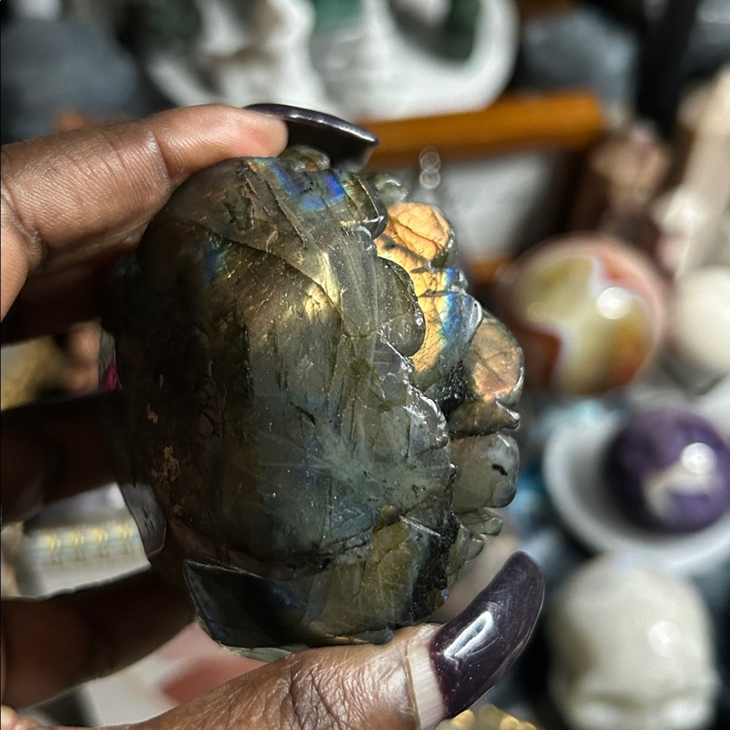 Labradorite Lotus Flower and stand Medium