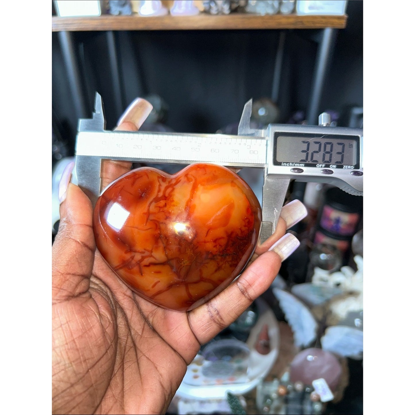 Polished Carnelian Agate Heart Gemstone Sculpture on Metal Stand - PRICE FIRM