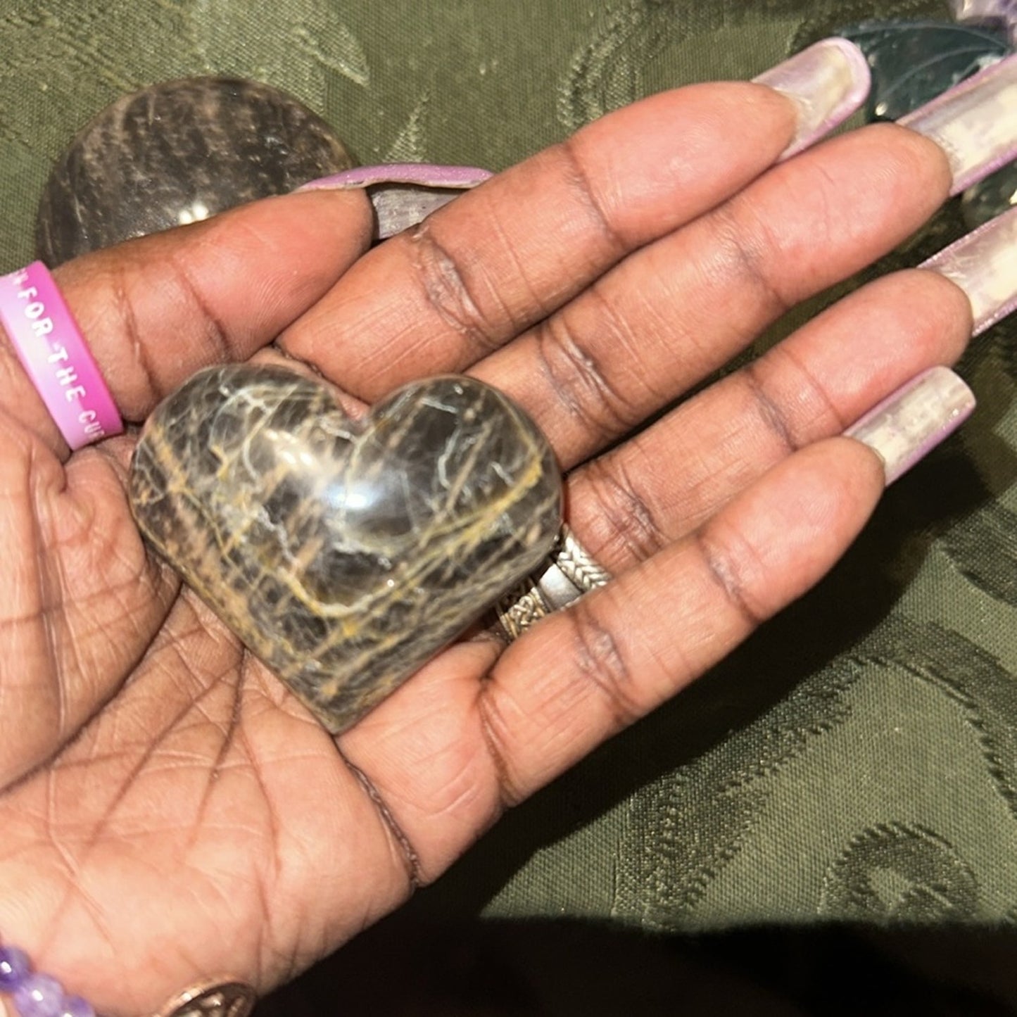 Black Moonstone Set - Palm and Heart stone - BLKMNSTNE-001