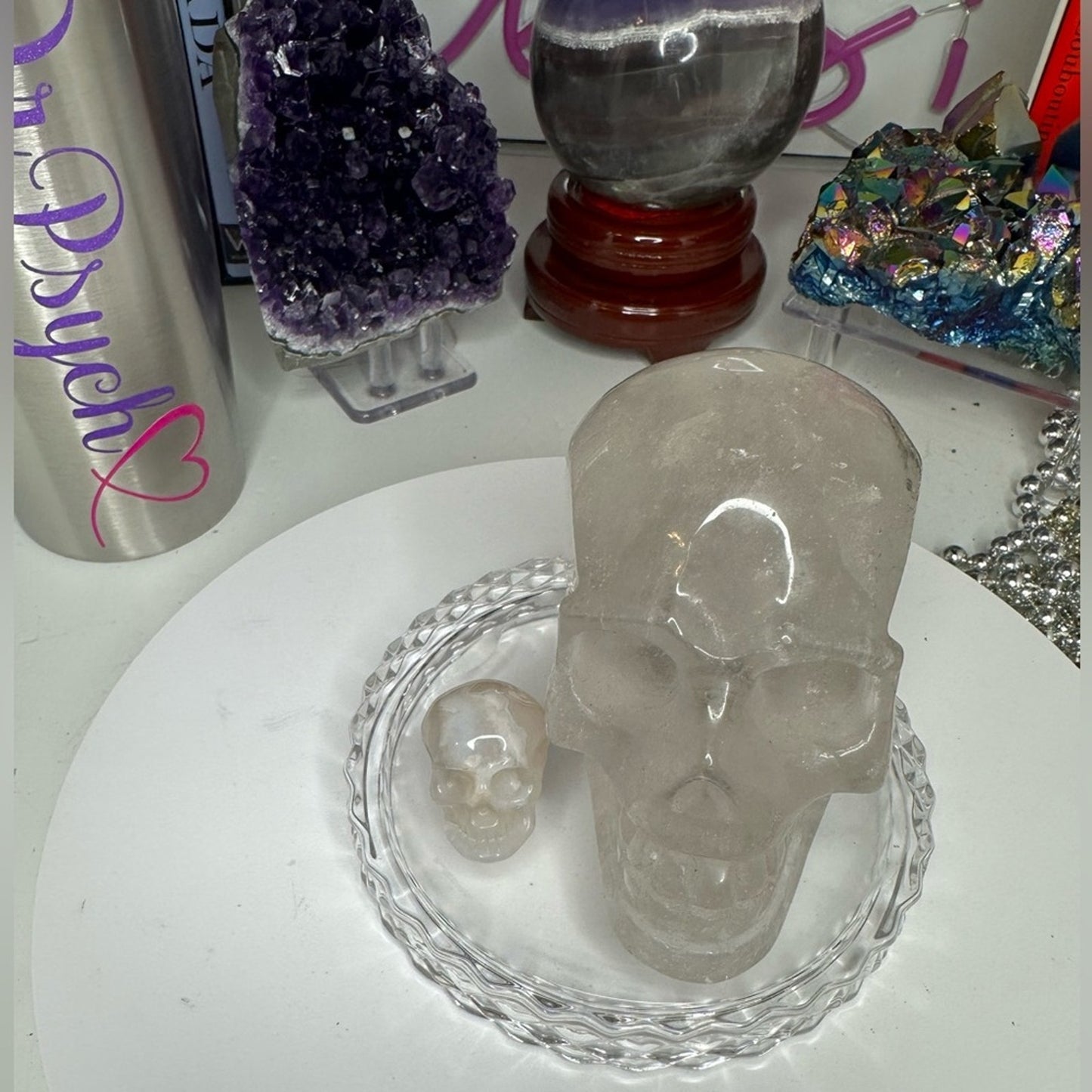 Garden Quartz and Mini Flower Agate Skulls - GQFASKULLS-001