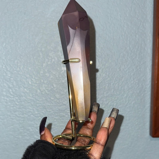 Mookaite Purple and Yellow Crystal Point with Gold Stand
