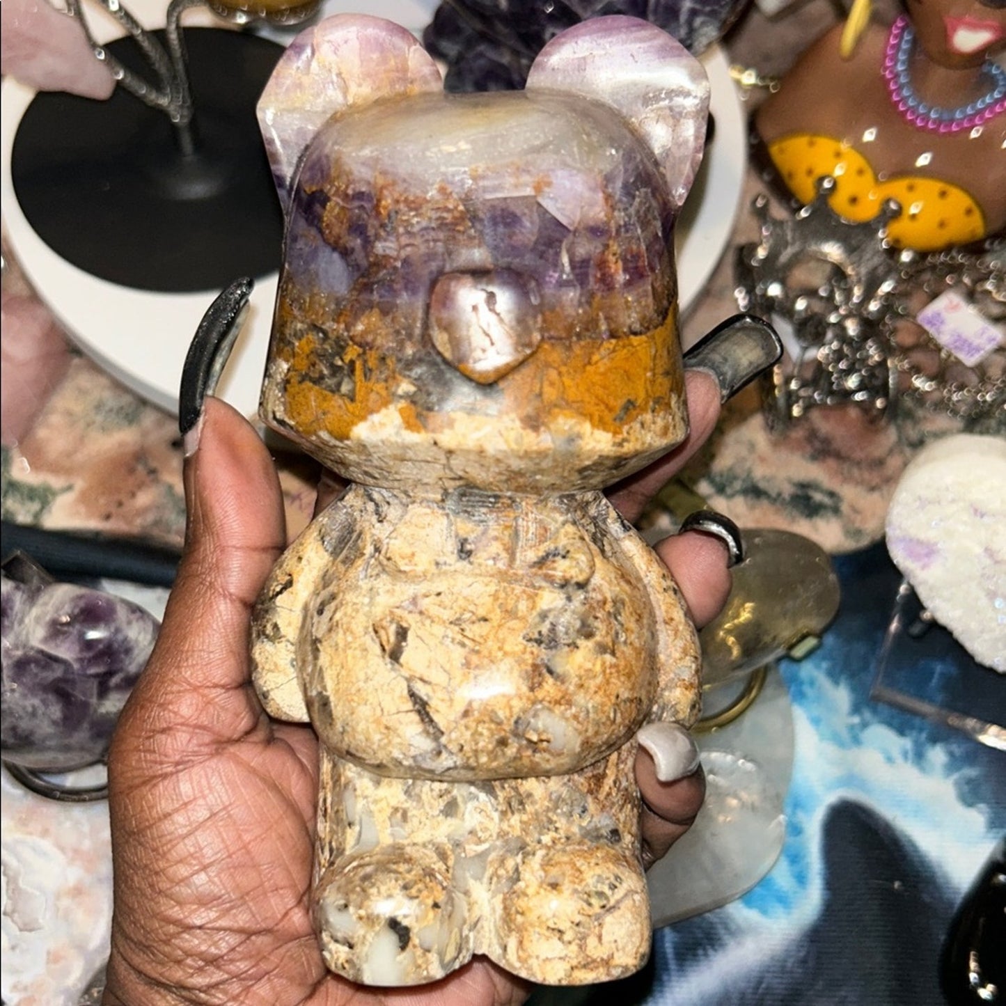 Natural Opalized Fluorite Root Stone Bear Custom