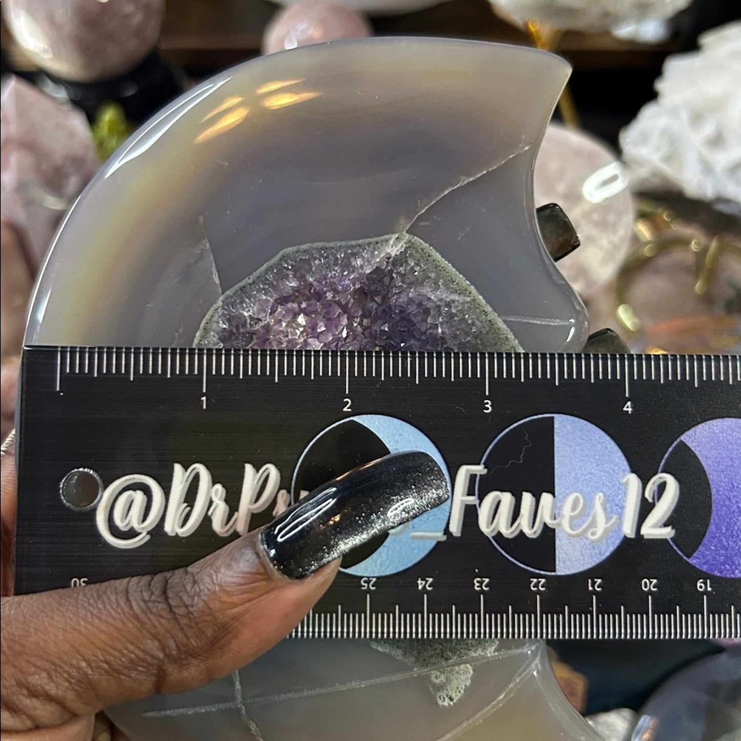 Amethyst, Quartz, & Agate Moon Custom carving AMAGTMOON-SML