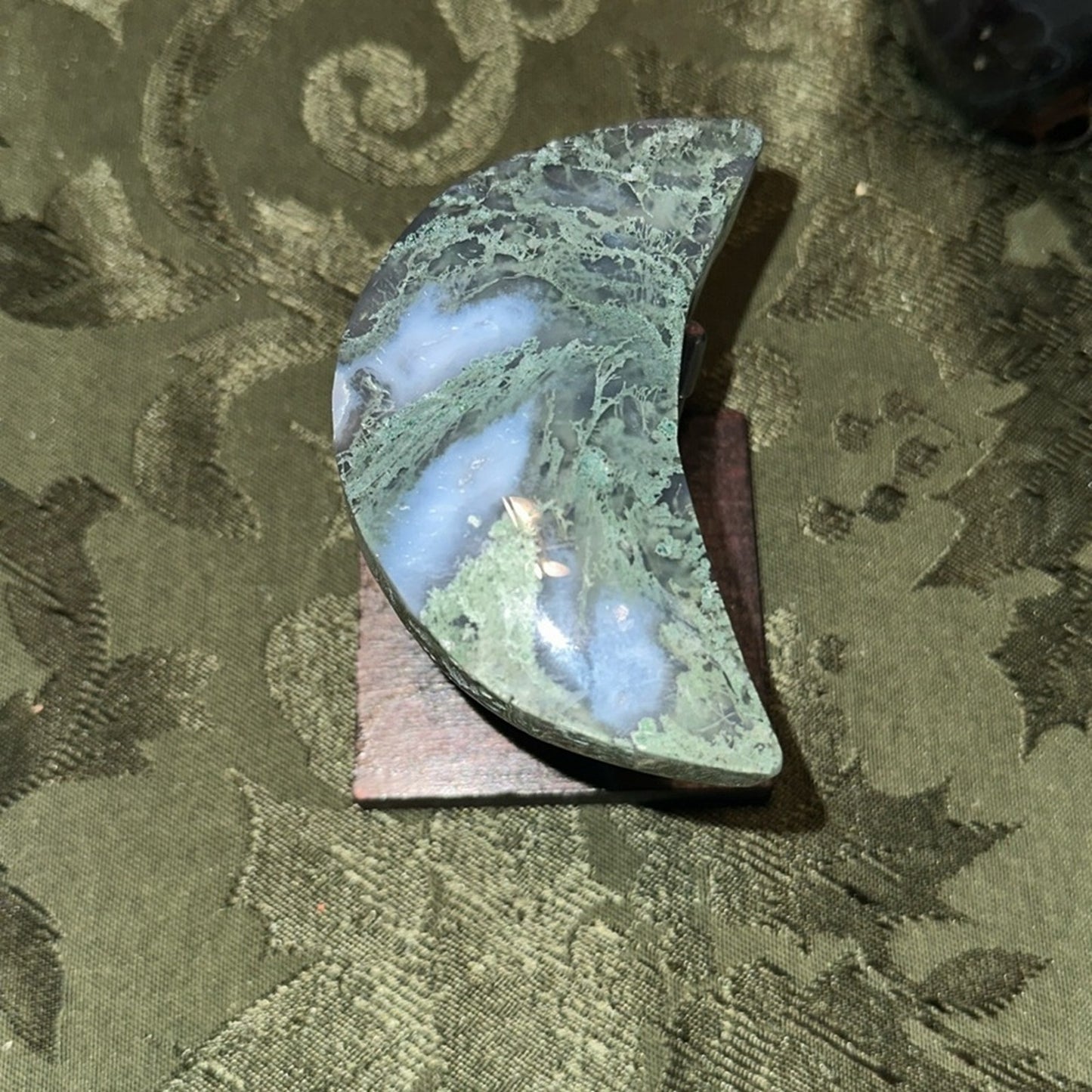 Moss Agate Blue & Green Crescent Moon- MAMOON - 001