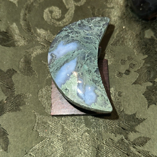 Moss Agate Blue & Green Crescent Moon- MAMOON - 001