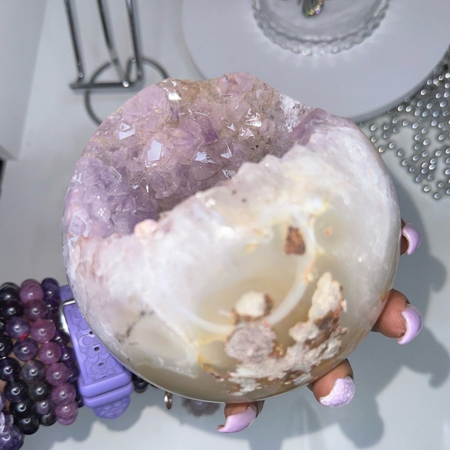 Amethyst Large Points Agate Sphere - 117MM AMAGLGSP002