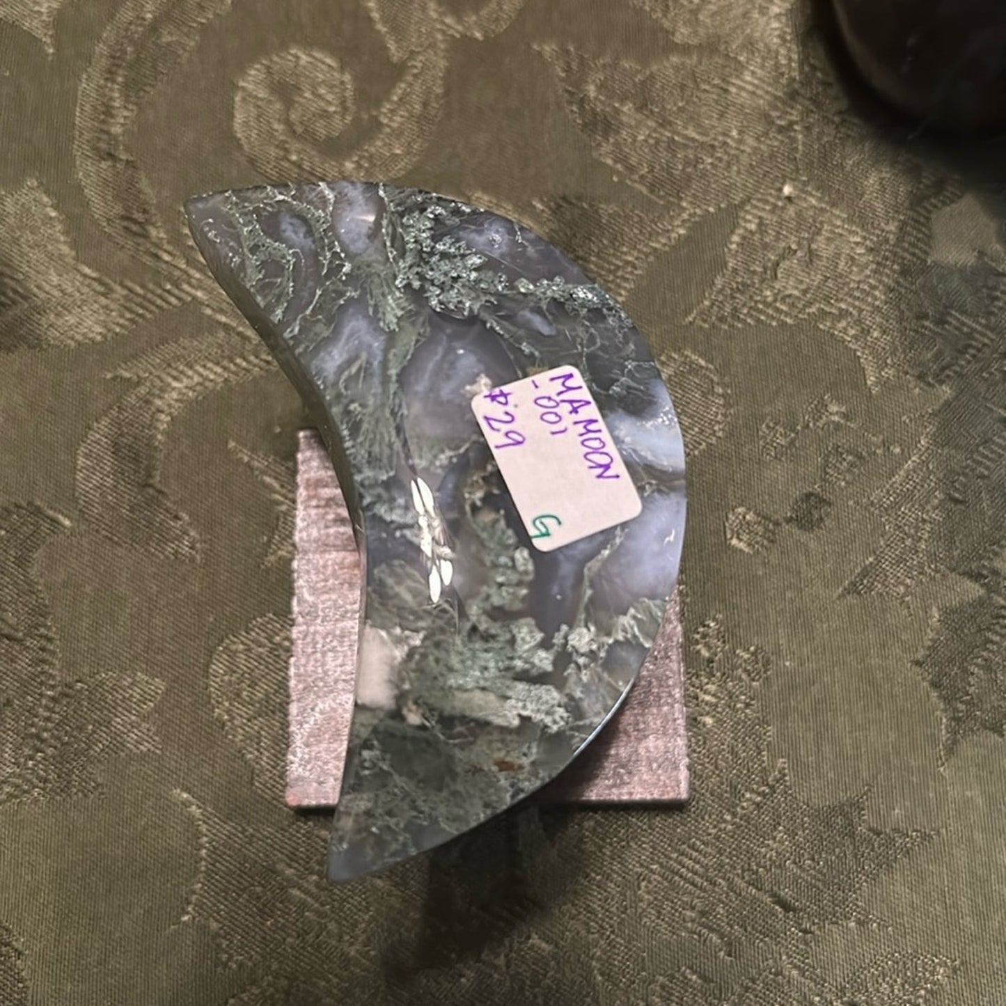 Moss Agate Blue & Green Crescent Moon- MAMOON - 001
