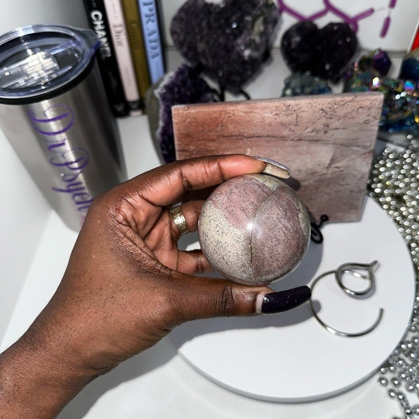 Pink Picture Jasper Slab & Sphere Set - PINKPJSLBSPHSET-002