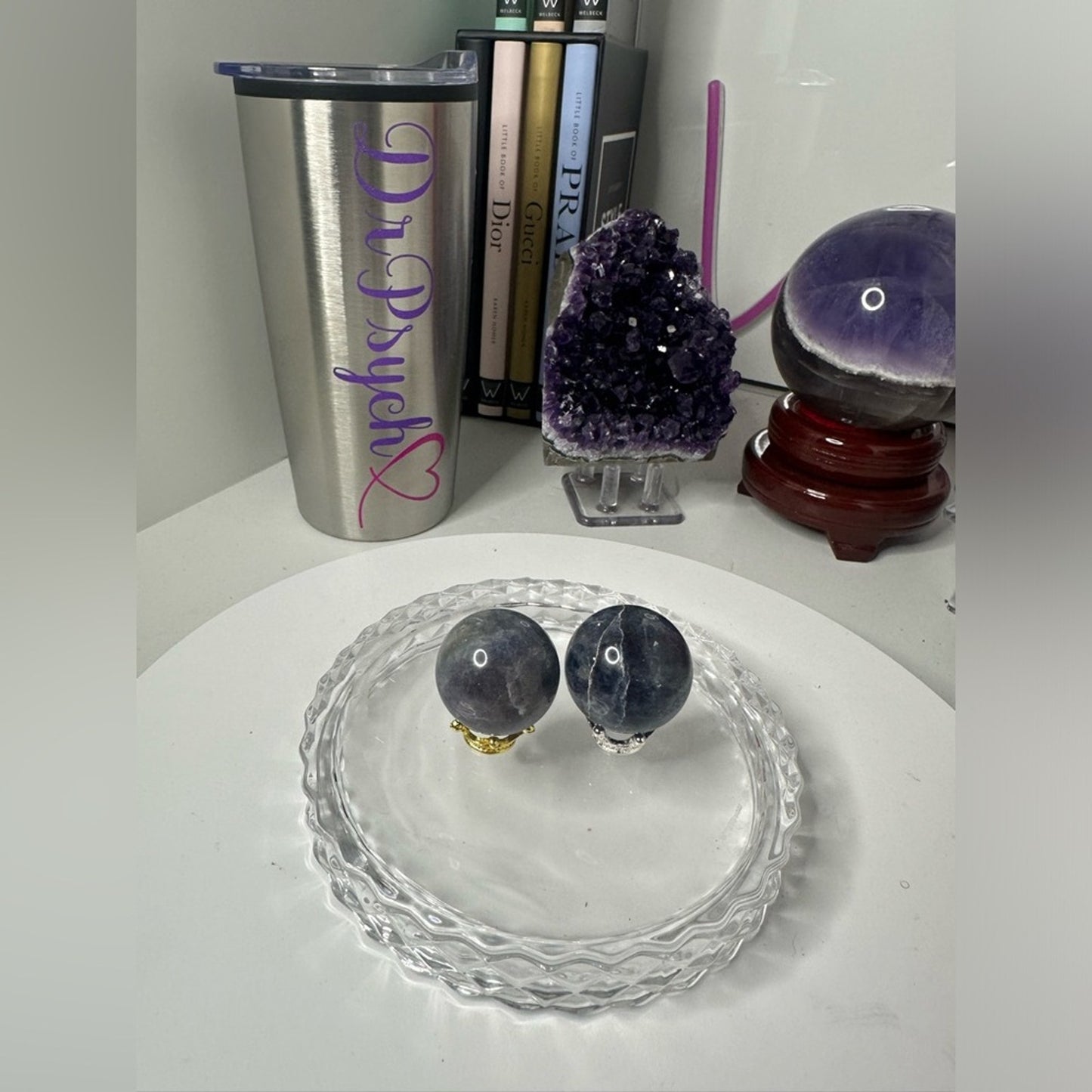 Iolite Mini Spheres with crowns - Set of 2/$30