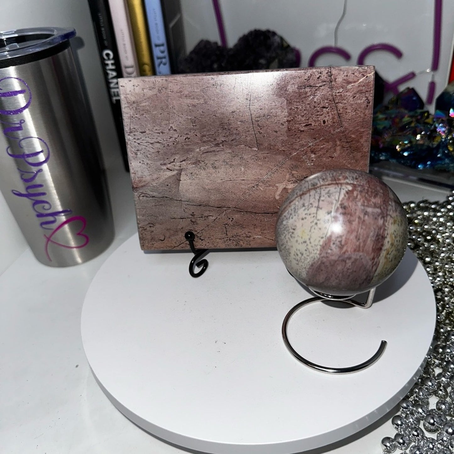 Pink Picture Jasper Slab & Sphere Set - PINKPJSLBSPHSET-002