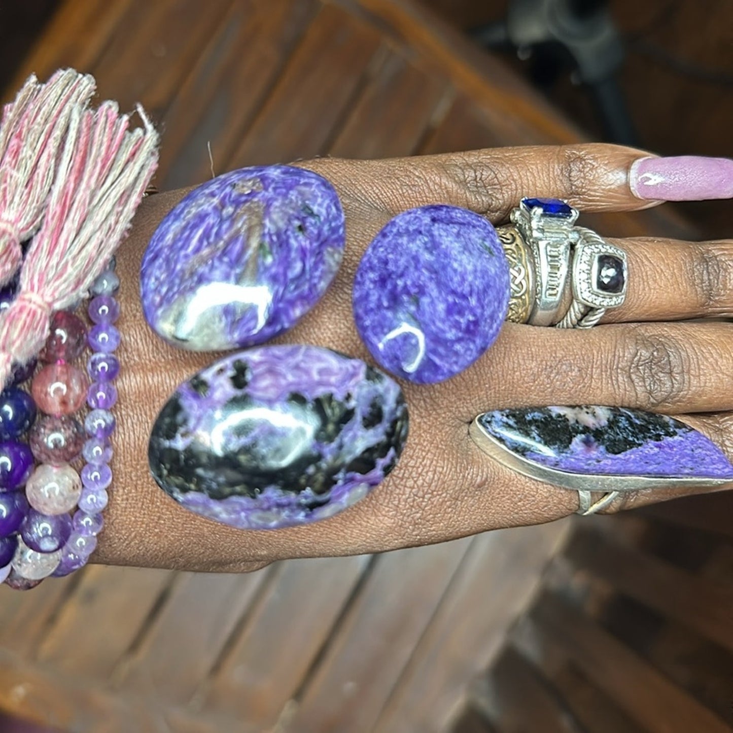 Charoite Natural Stone Cabochon Palm stone Set of 3 CHARCAB-SET3