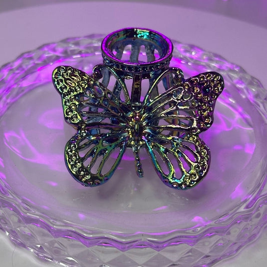 Butterfly Crystals Rocks Precious Gem Sphere Holder Stand - Rainbow Color