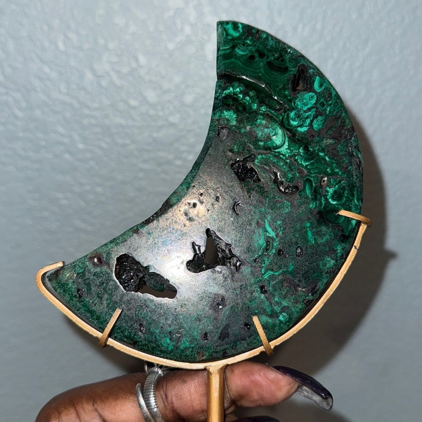 Malachite Crescent Moon Commissioned Sculpture