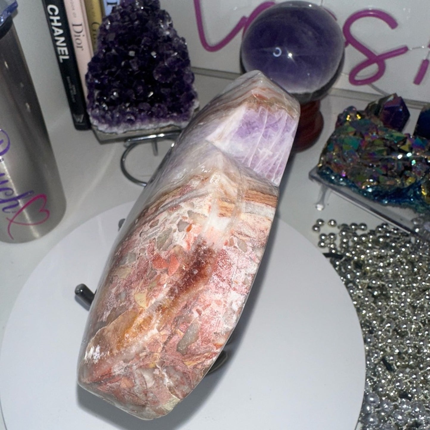 Mexican Lace Agate and Amethyst Heart LARGE - MCAMYHRT-LRG 1436g 6.50”