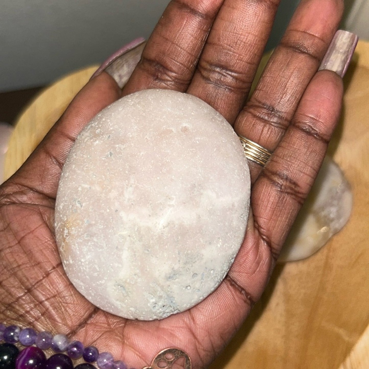 Pink Amethyst Palm stone set PAPLMSTNE - SET001