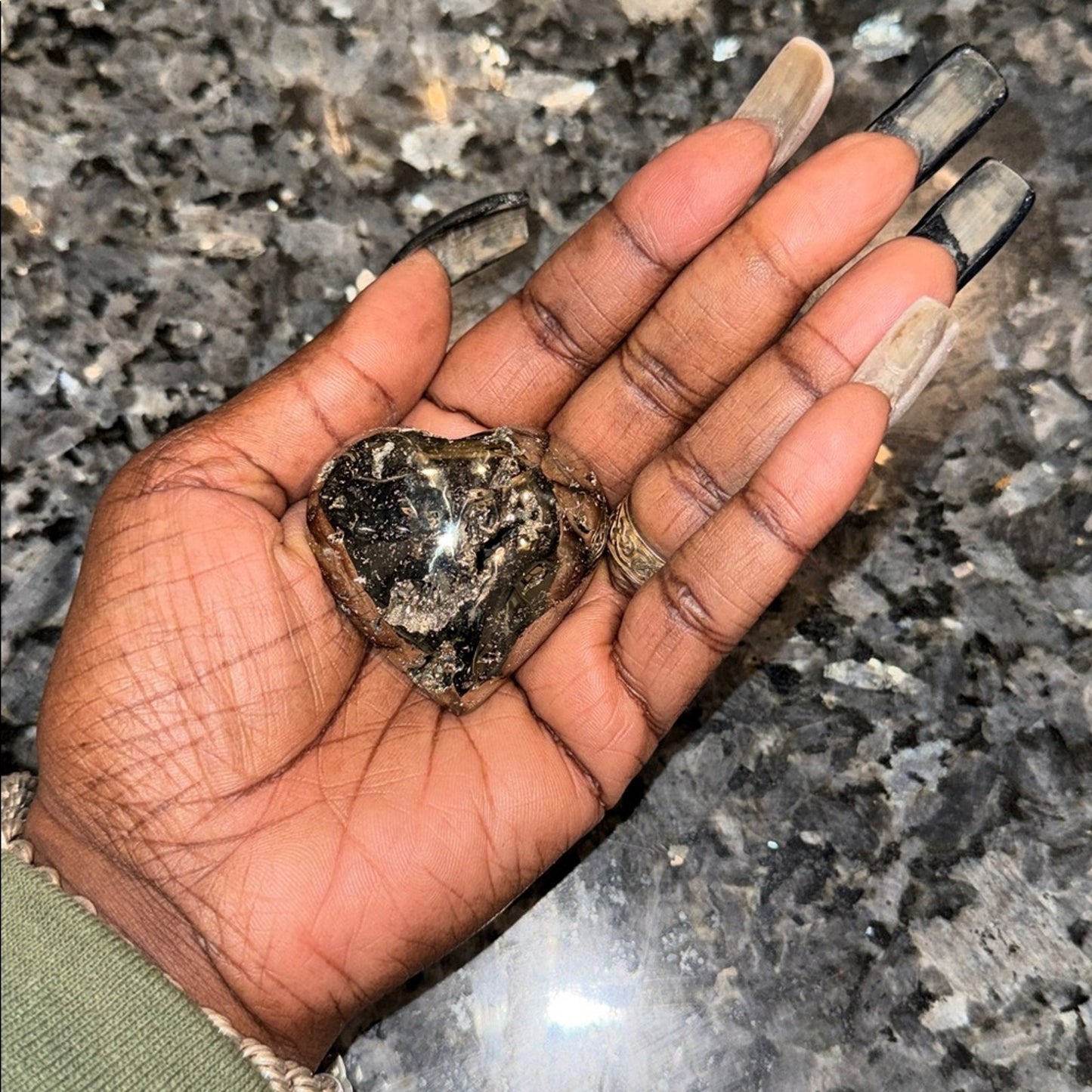 Shimmering Pyrite Heart Palm Stone
