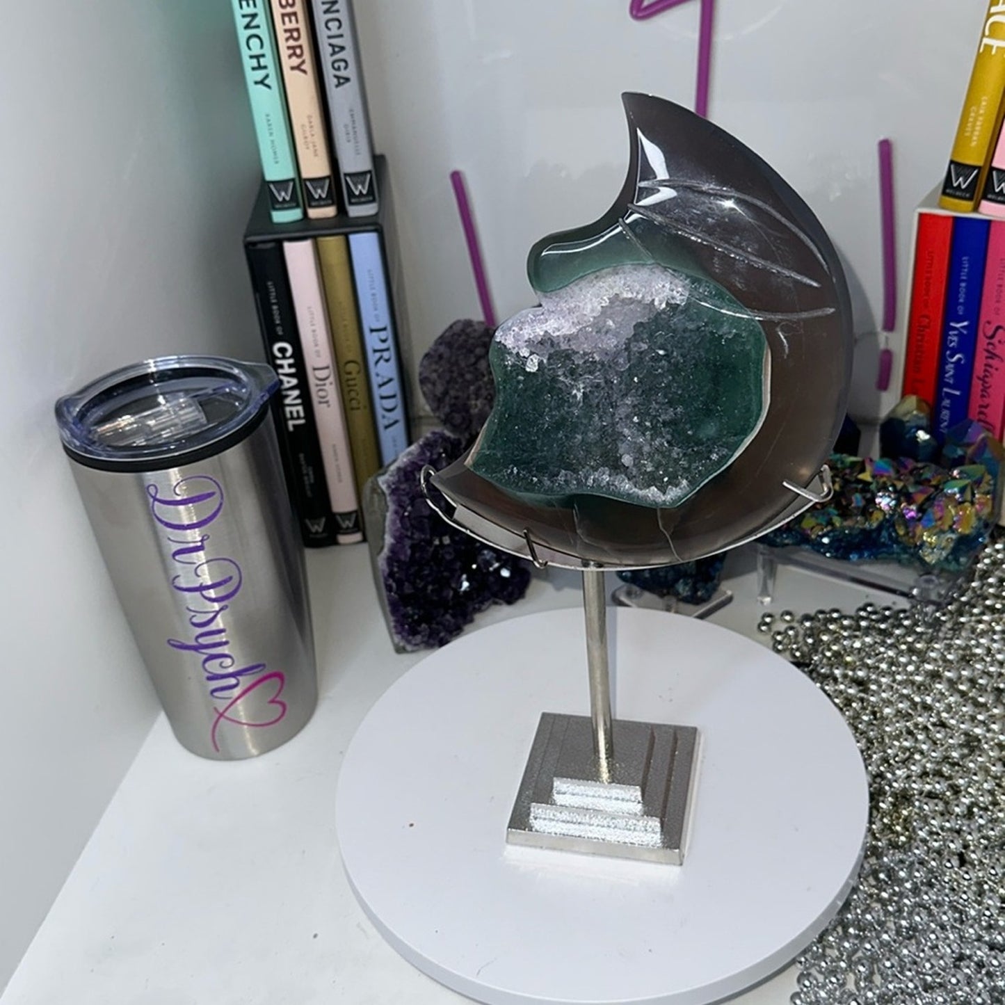 Amethyst, Quartz, & Agate Moon Custom carving AMAGTMOON-MED