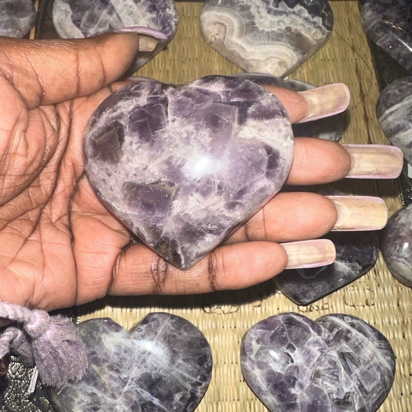 Chevron Dream Amethyst Heart Carvings Column 1, 2, 3, 4 - Price for 1