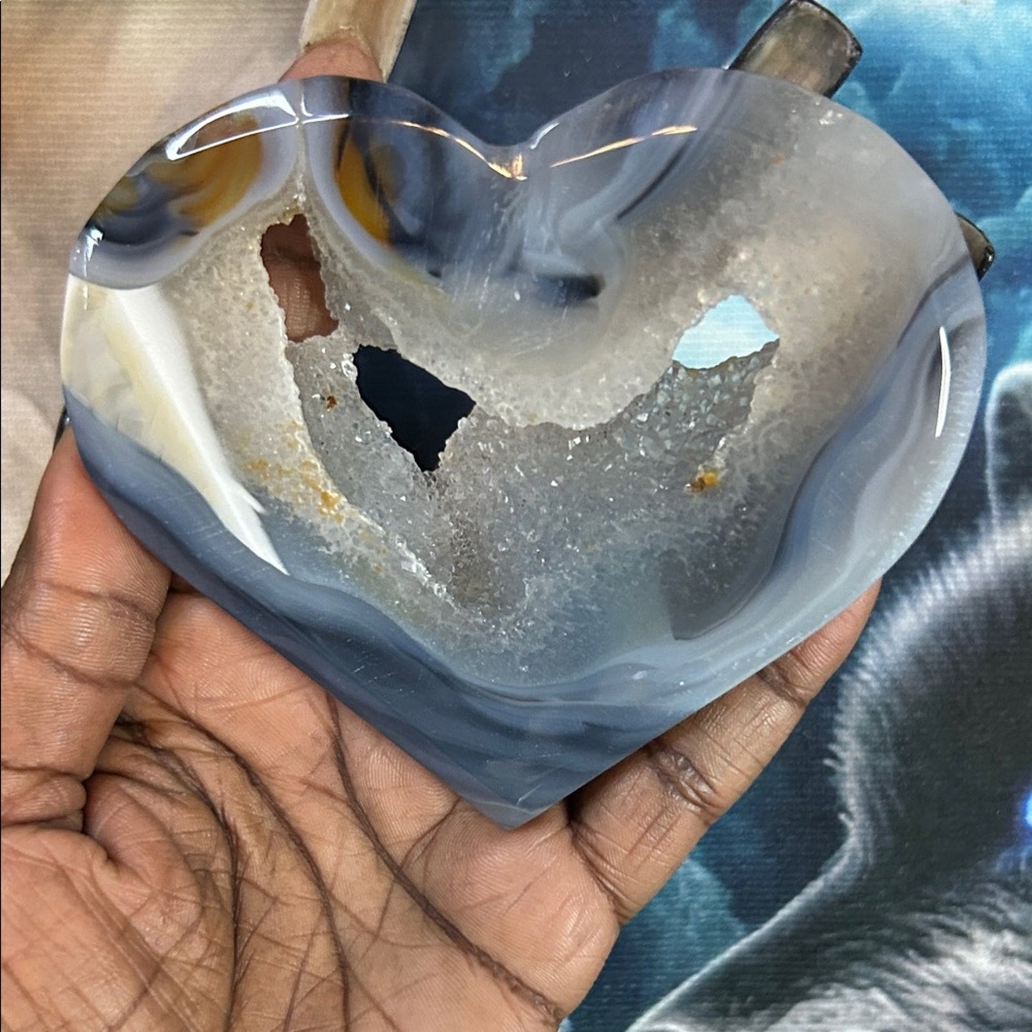 Blue Agate Heart with sugar Quartz