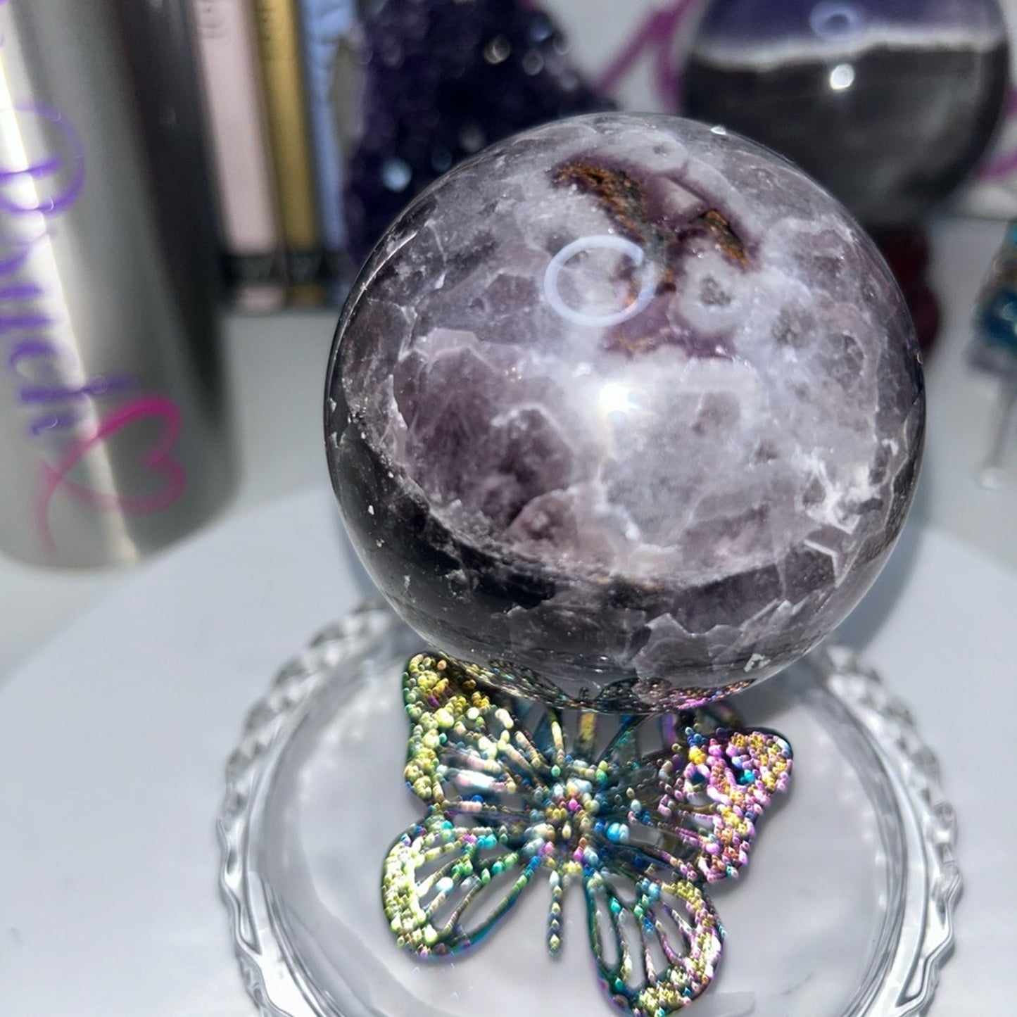 Dream Chevron Amethyst and Quartz Sphere 69-71MM CHAMYSPH-002