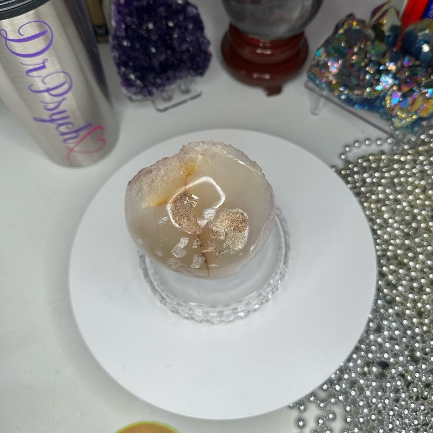 Amethyst (Clear-Pink-Lavender) Sphere w/Agate ~ 85MM AMAGSP001