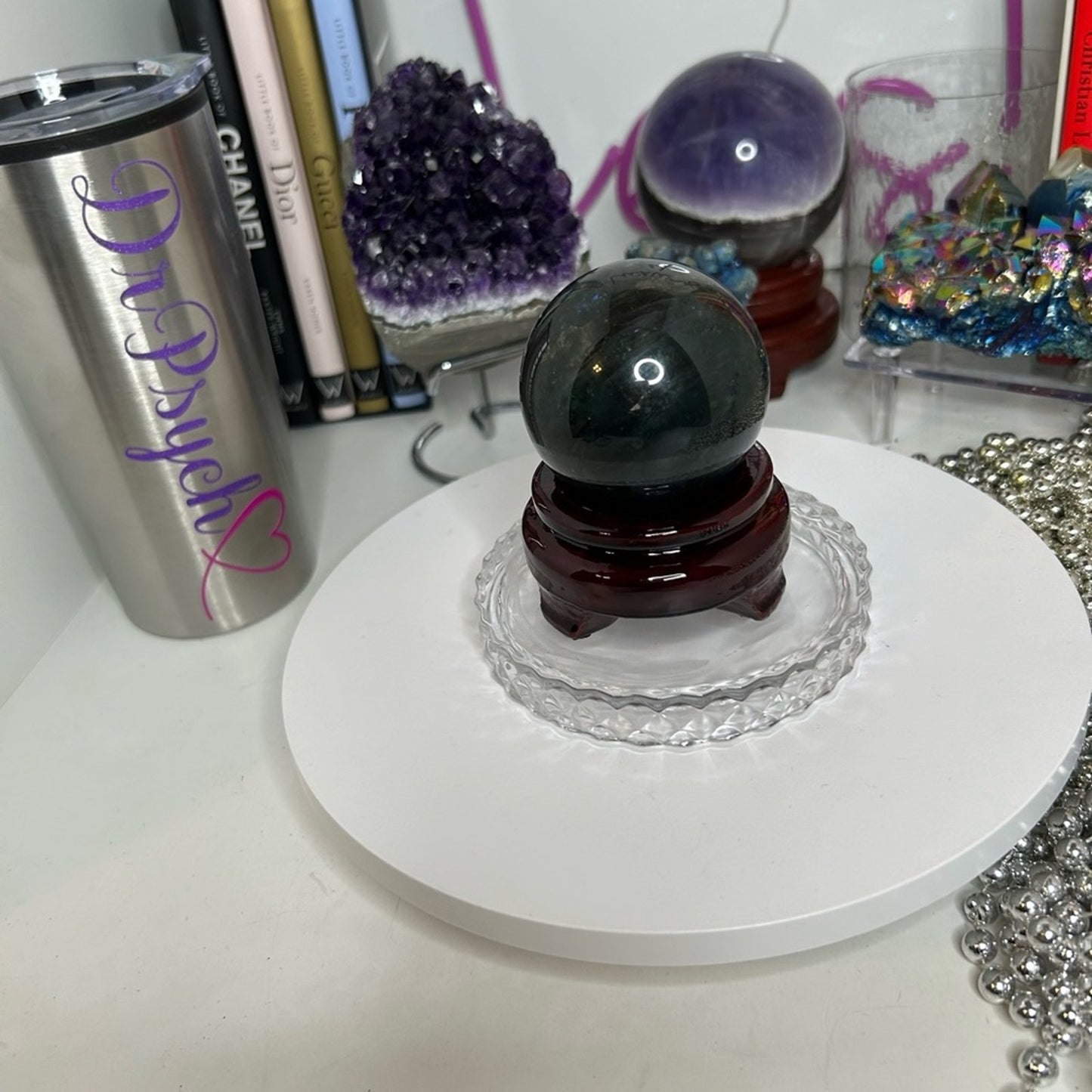 Wood - Crystals Rocks Precious Gem Sphere Holder Stand - Mahogany Cherry color