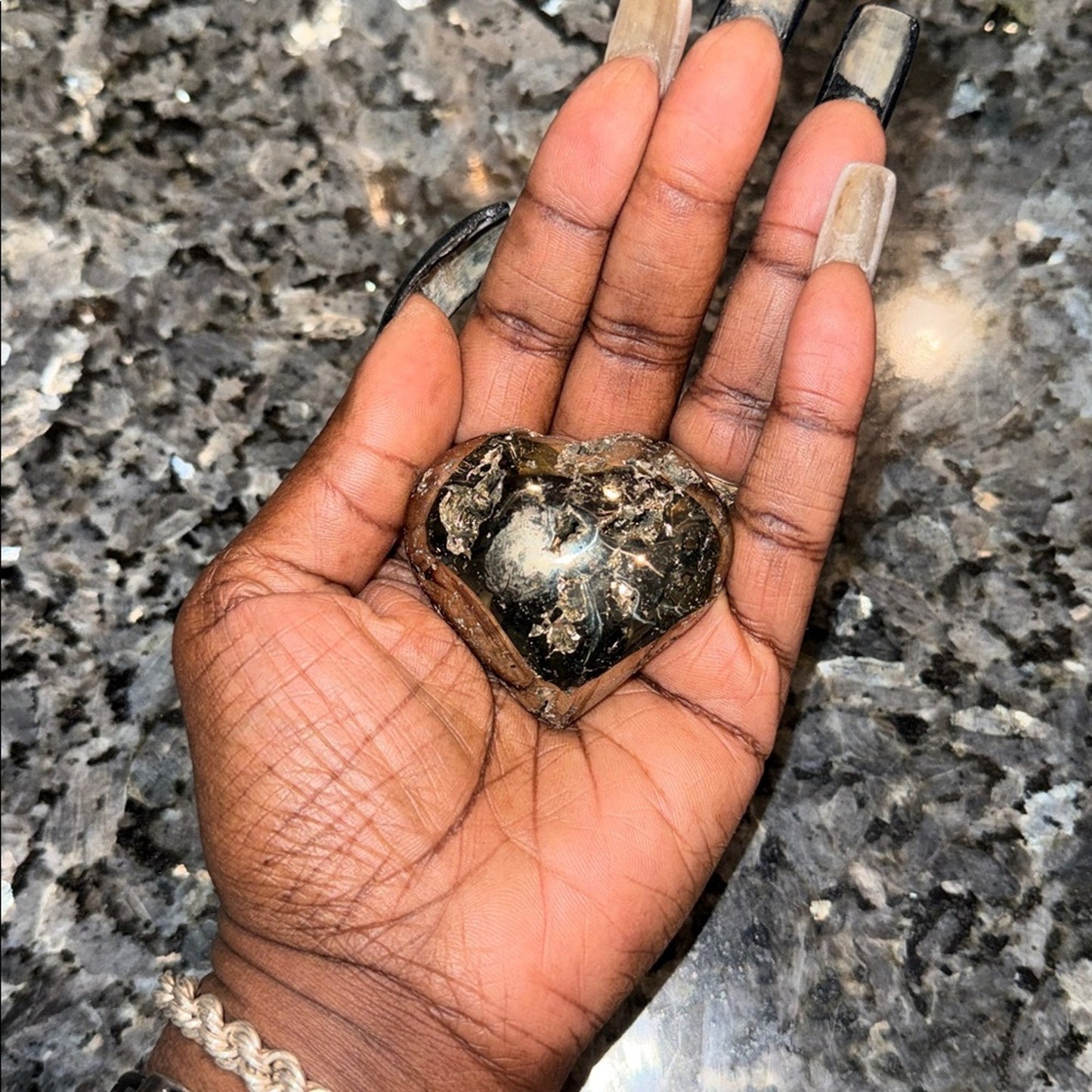 Shimmering Peruvian Pyrite Heart Palm Stone