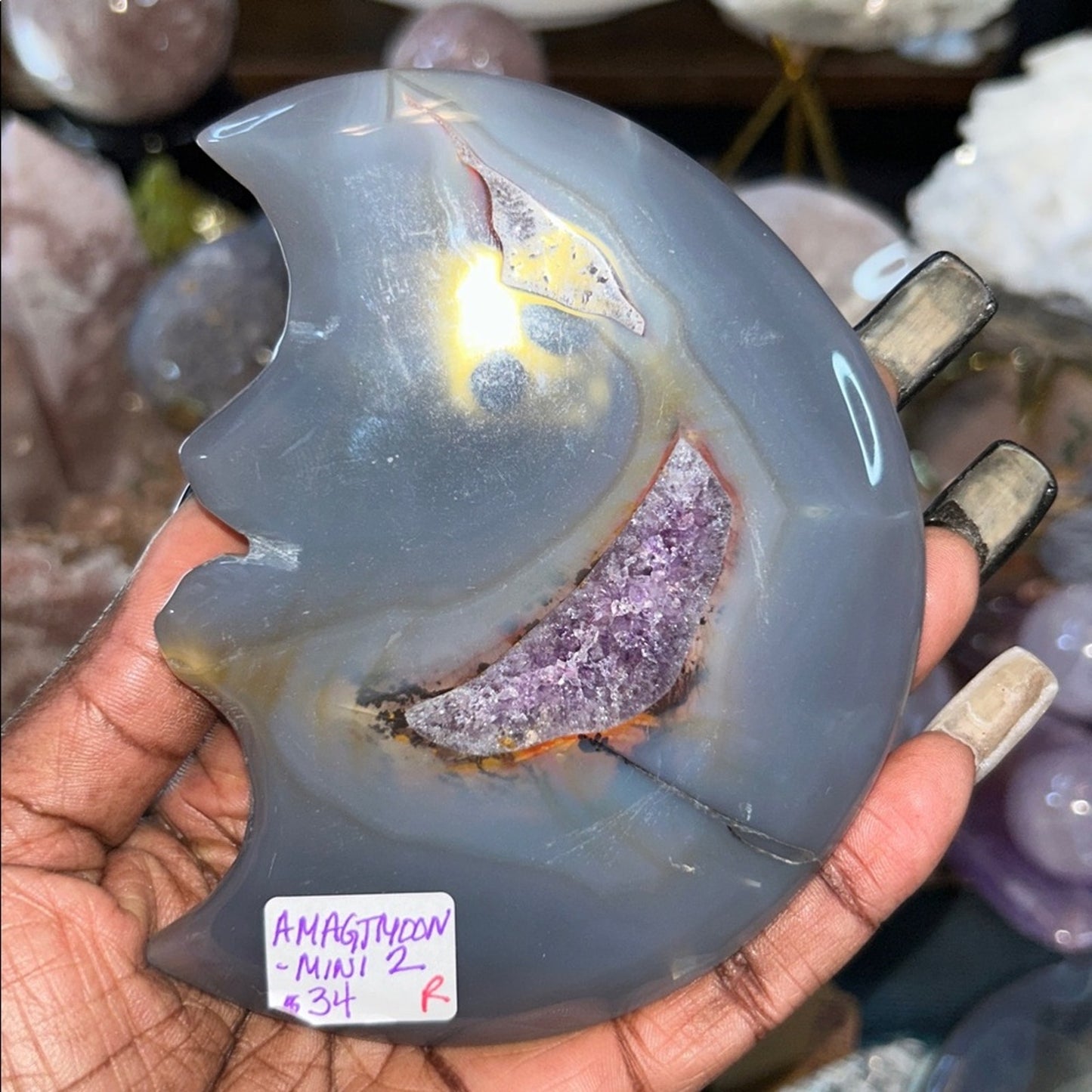 Amethyst, Quartz, & Agate Moon Custom carving AMAGTMOON-Mini2