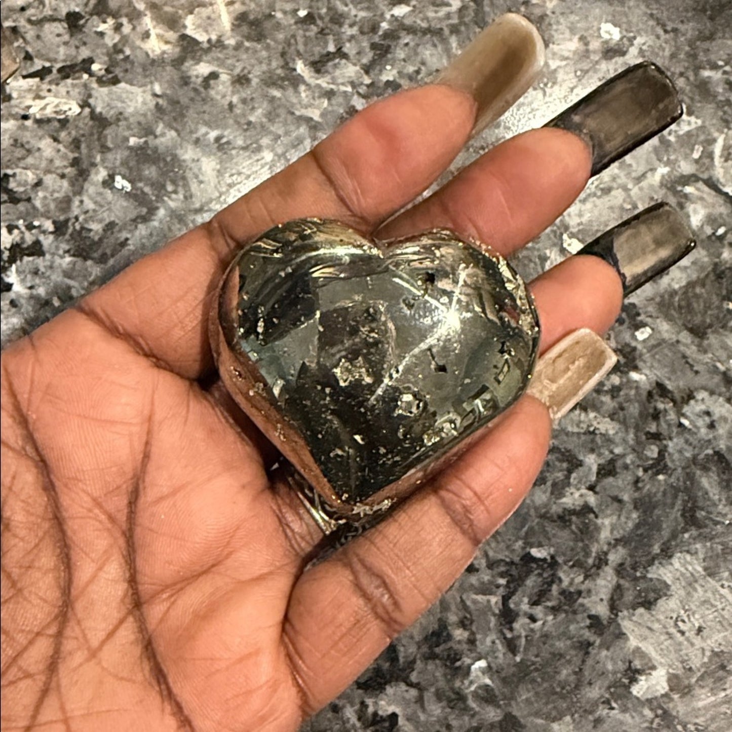 Shimmering Peruvian Pyrite Heart Palm Stone
